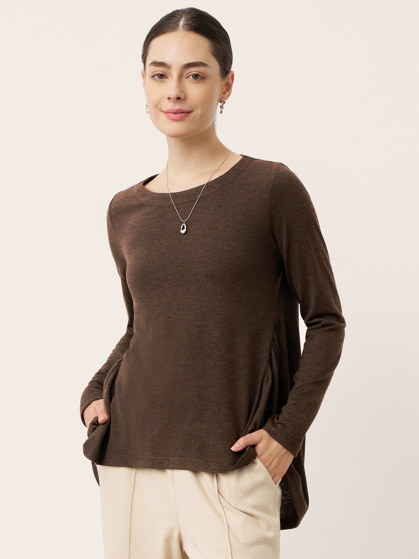 Wool Panelled Ruched Asymmetric Hem Top KALISTA DestGlow