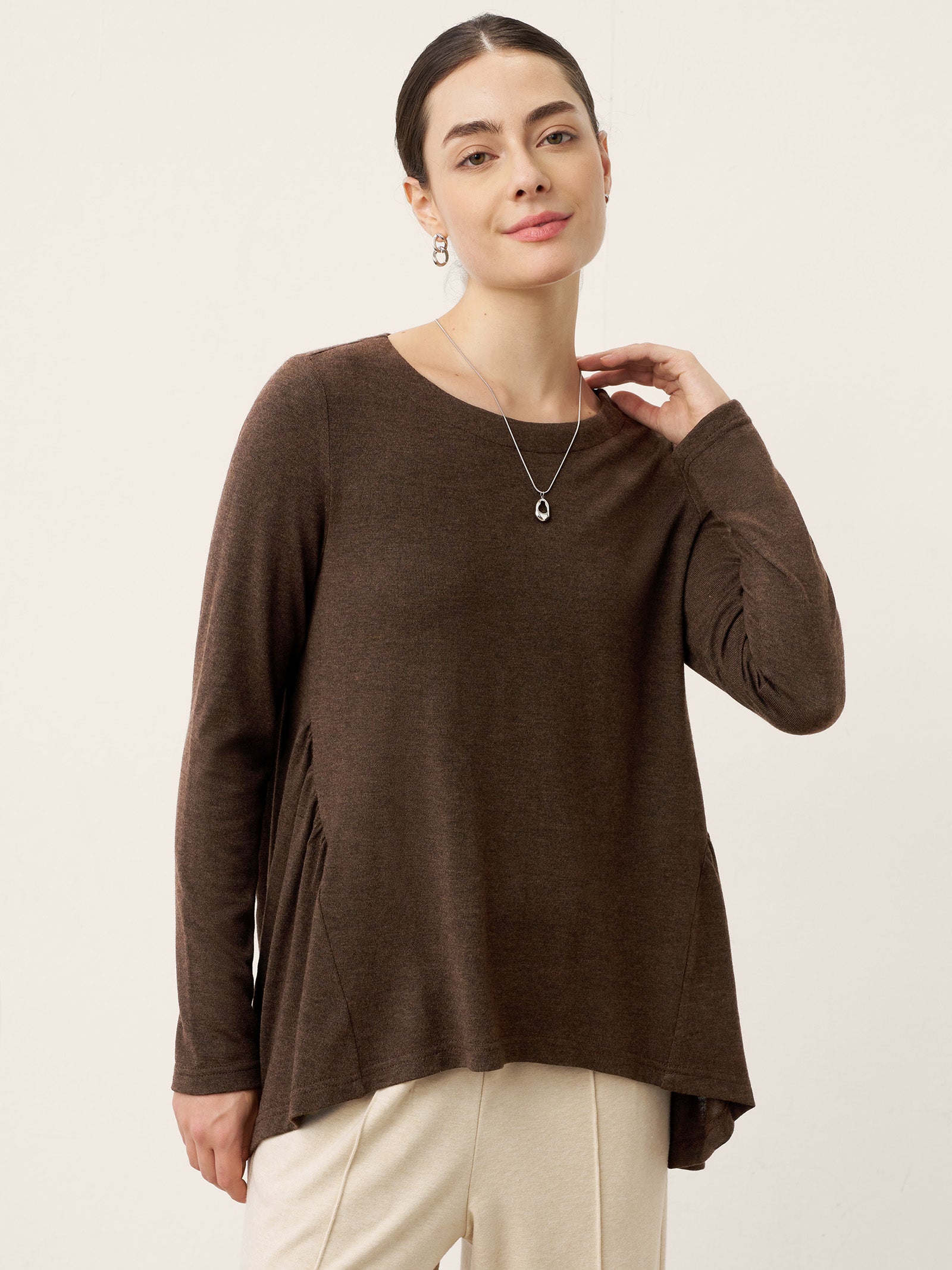 Wool Panelled Ruched Asymmetric Hem Top KALISTA DestGlow