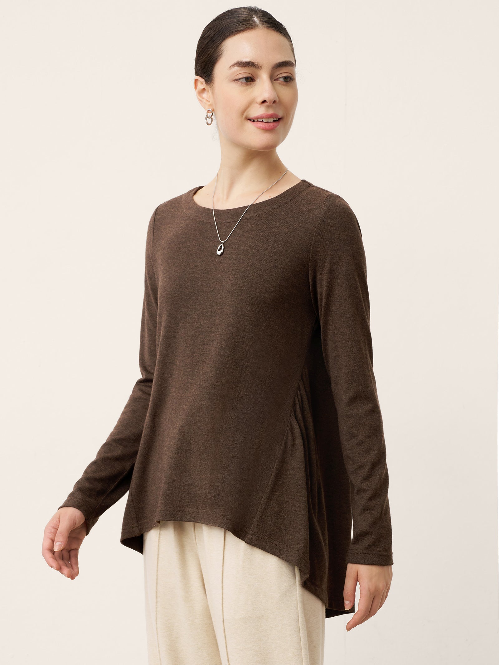 Wool Panelled Ruched Asymmetric Hem Top KALISTA DestGlow