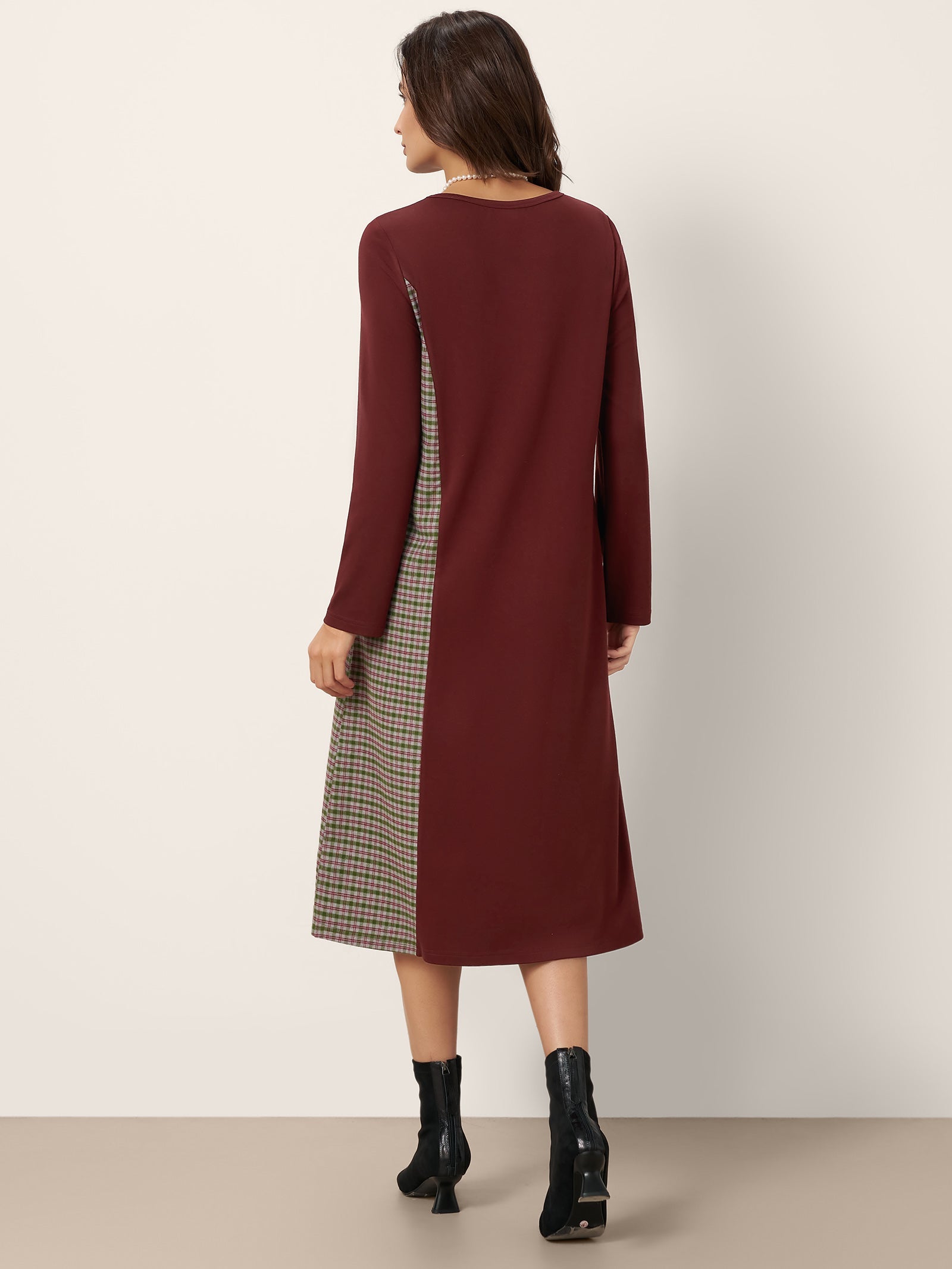 Wool Plaid Panel Midi Dress ALIA by LINTICO