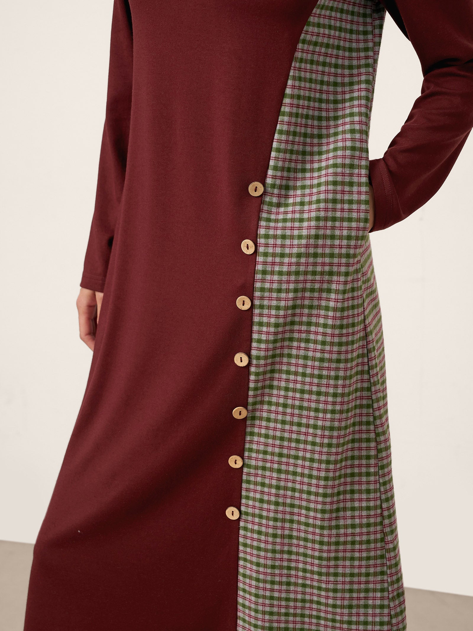 Wool Plaid Panel Midi Dress ALIA by LINTICO