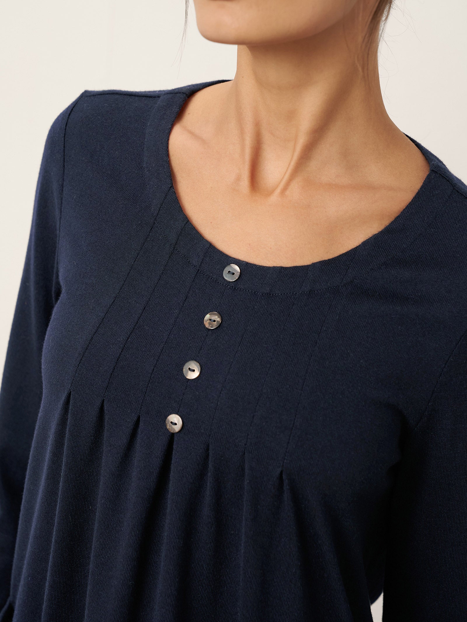 Wool Pleated Front Long Sleeve Top IVA by LINTICO