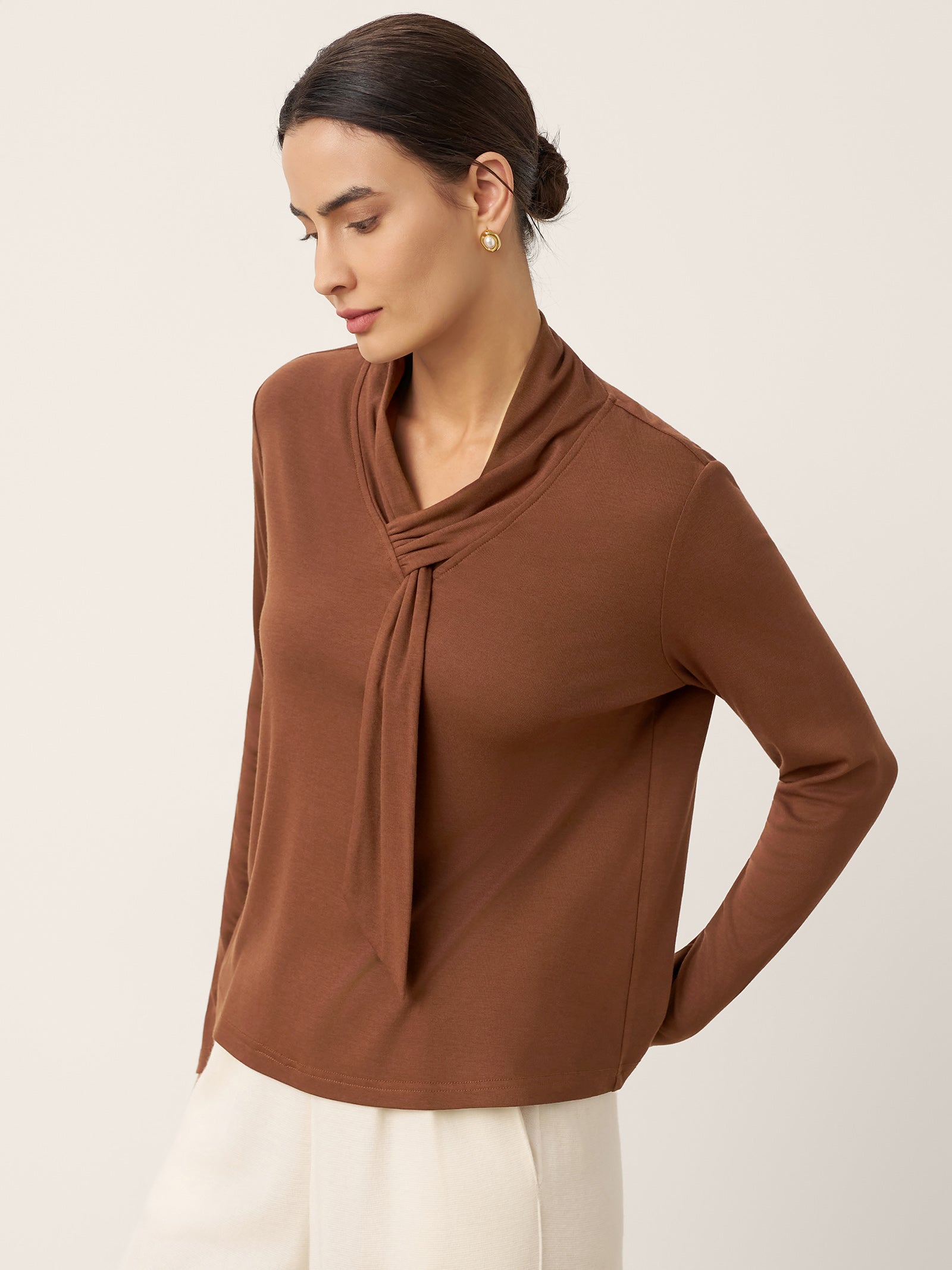 Wool Scarf Collar Long Sleeve Top ALESSIA DestGlow