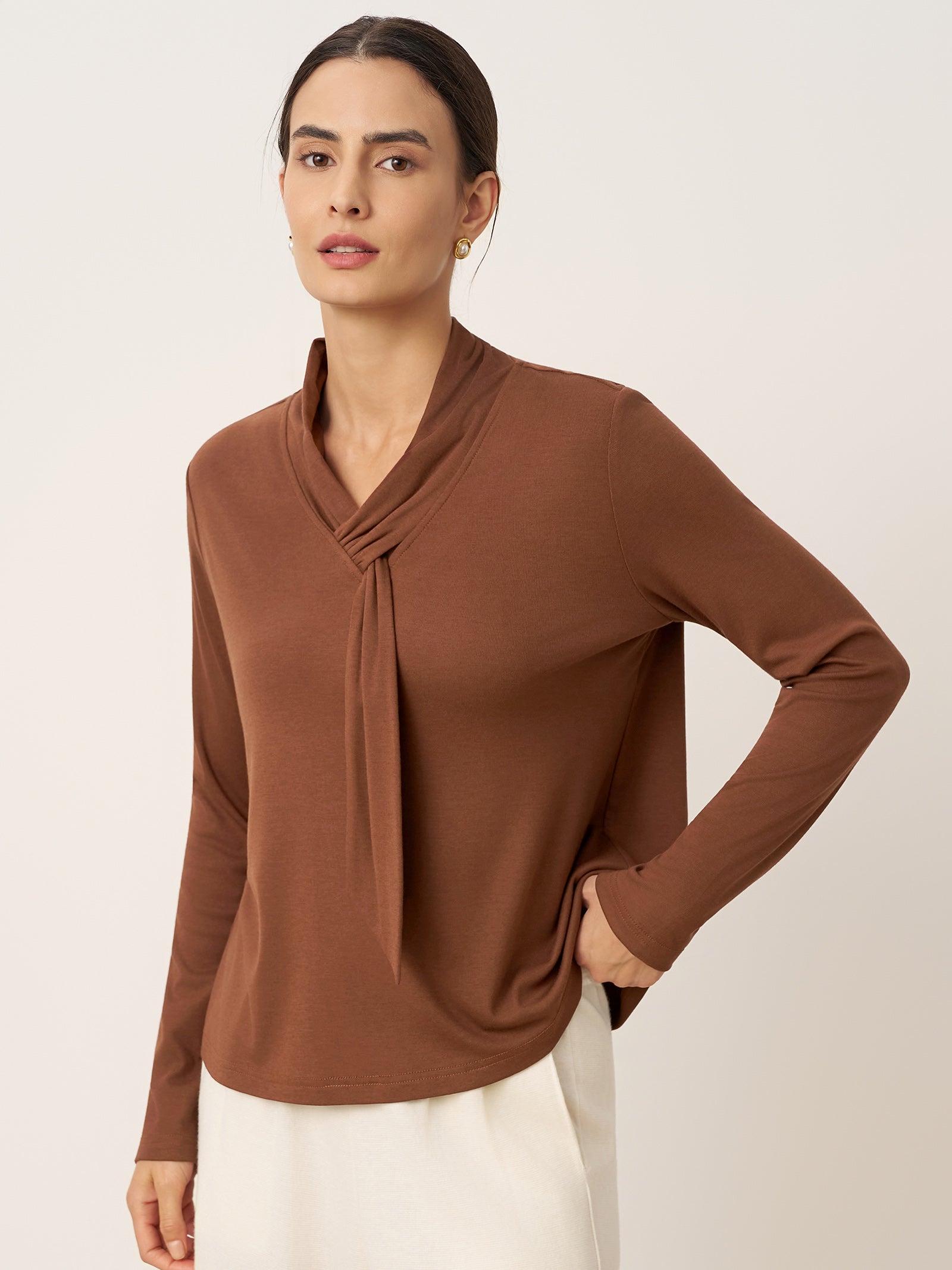 Wool Scarf Collar Long Sleeve Top ALESSIA DestGlow