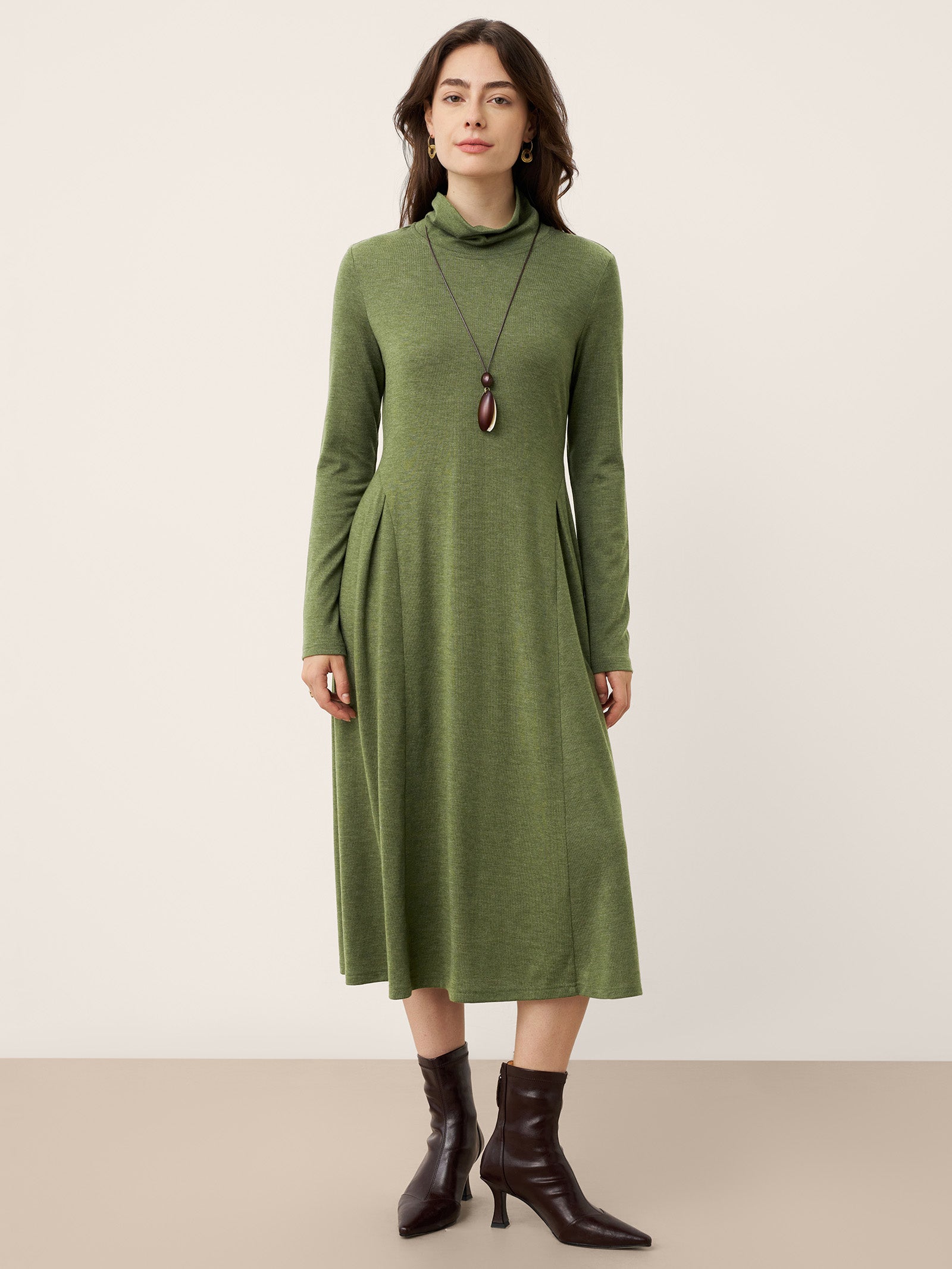 Wool Sculpted Pleats Turtleneck Maxi Dress BRIAR by LINTICO