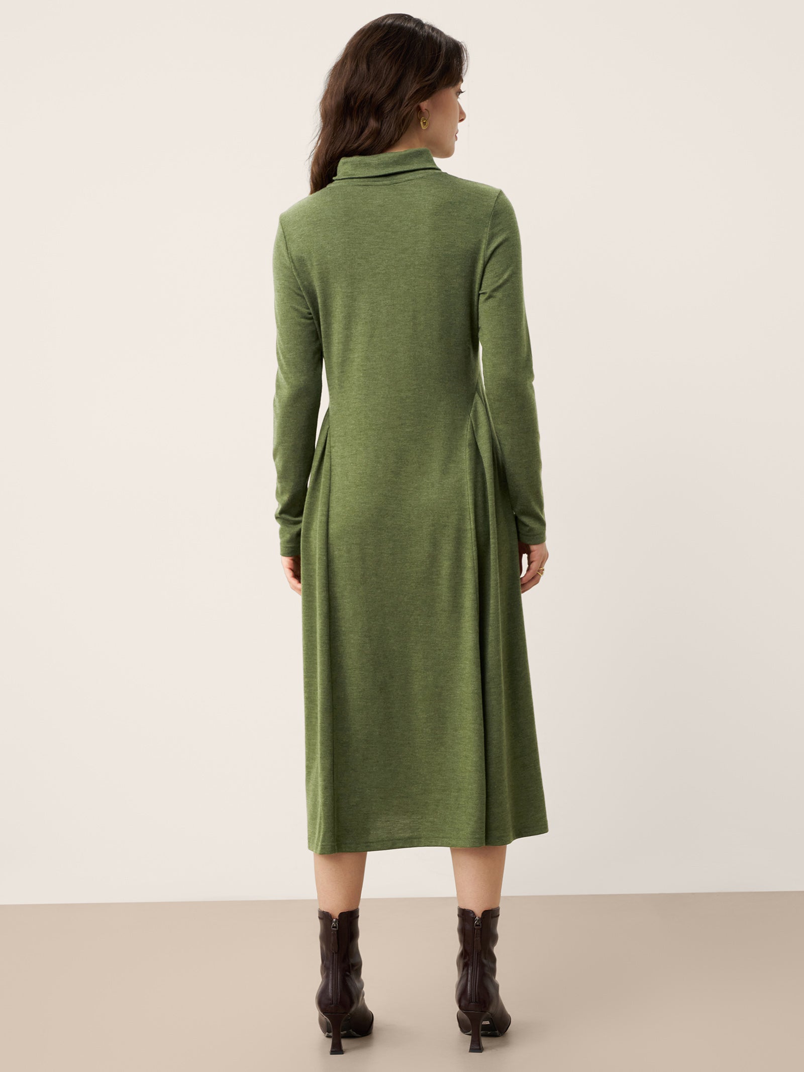 Wool Sculpted Pleats Turtleneck Midi Dress BRIAR
