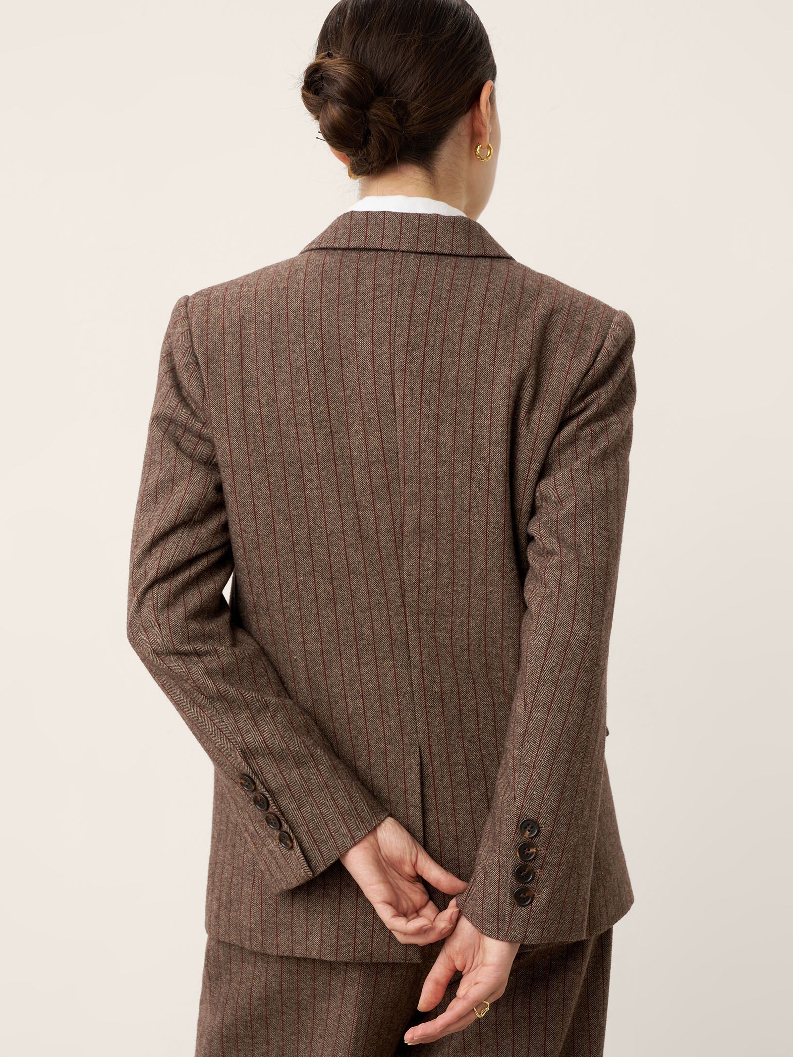 Wool Striped Notched Lapel Suit Blazer DAPHNE DestGlow