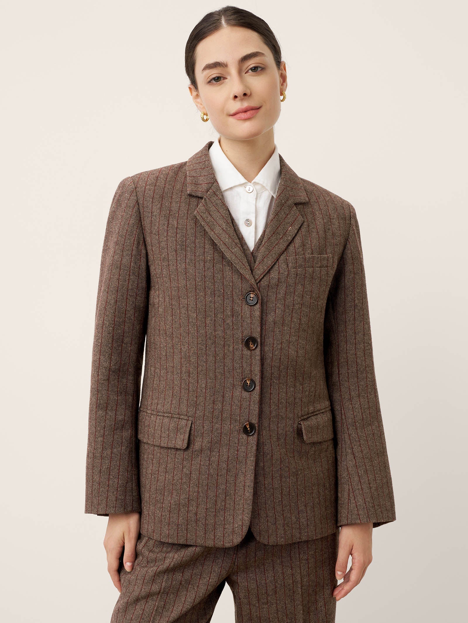 Wool Striped Notched Lapel Suit Blazer DAPHNE DestGlow