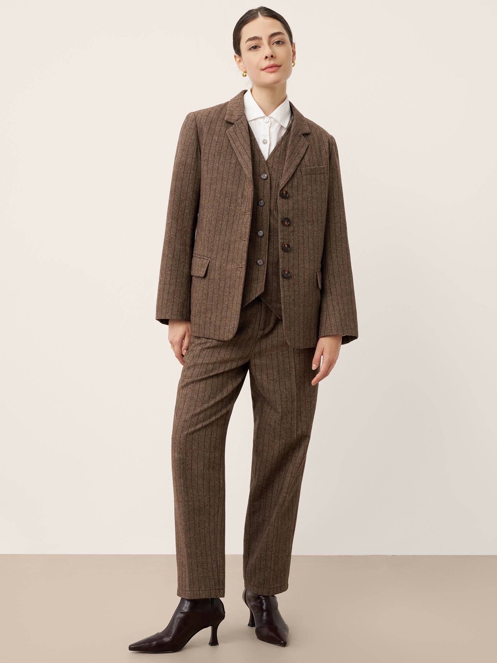 Wool Striped Notched Lapel Suit Blazer DAPHNE DestGlow