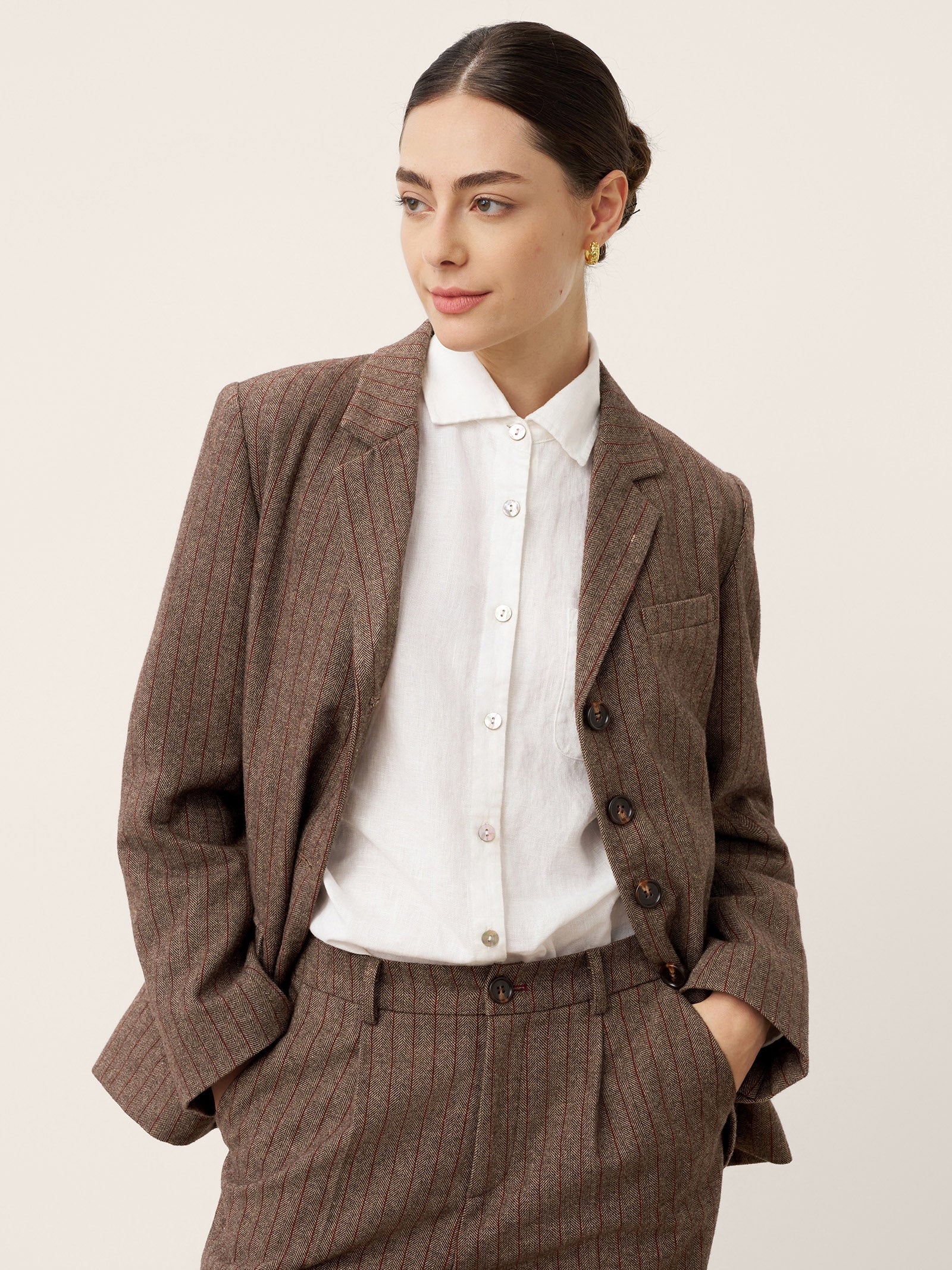 Wool Striped Notched Lapel Suit Blazer DAPHNE DestGlow