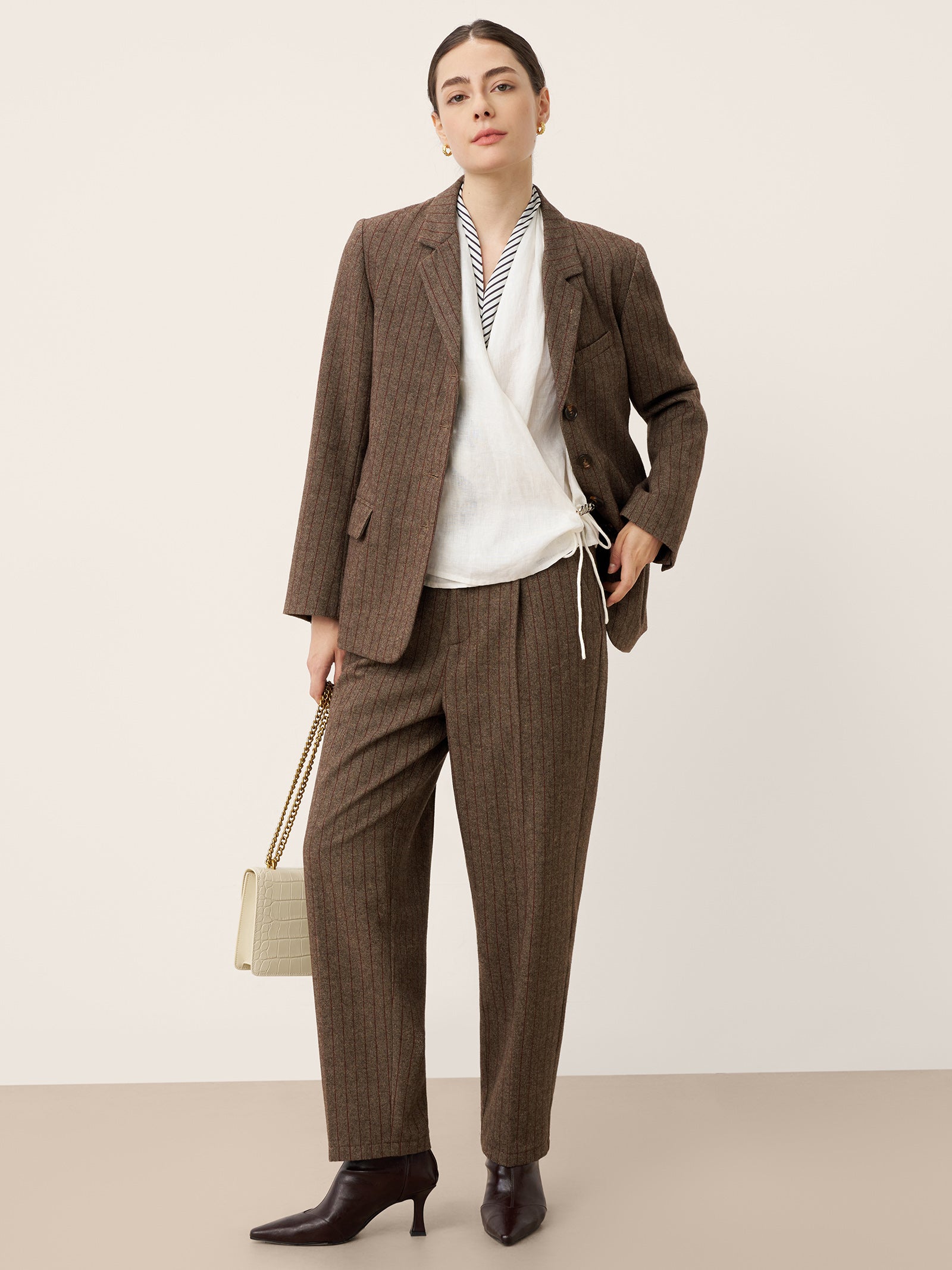 Wool Striped Notched Lapel Suit Blazer DAPHNE DestGlow