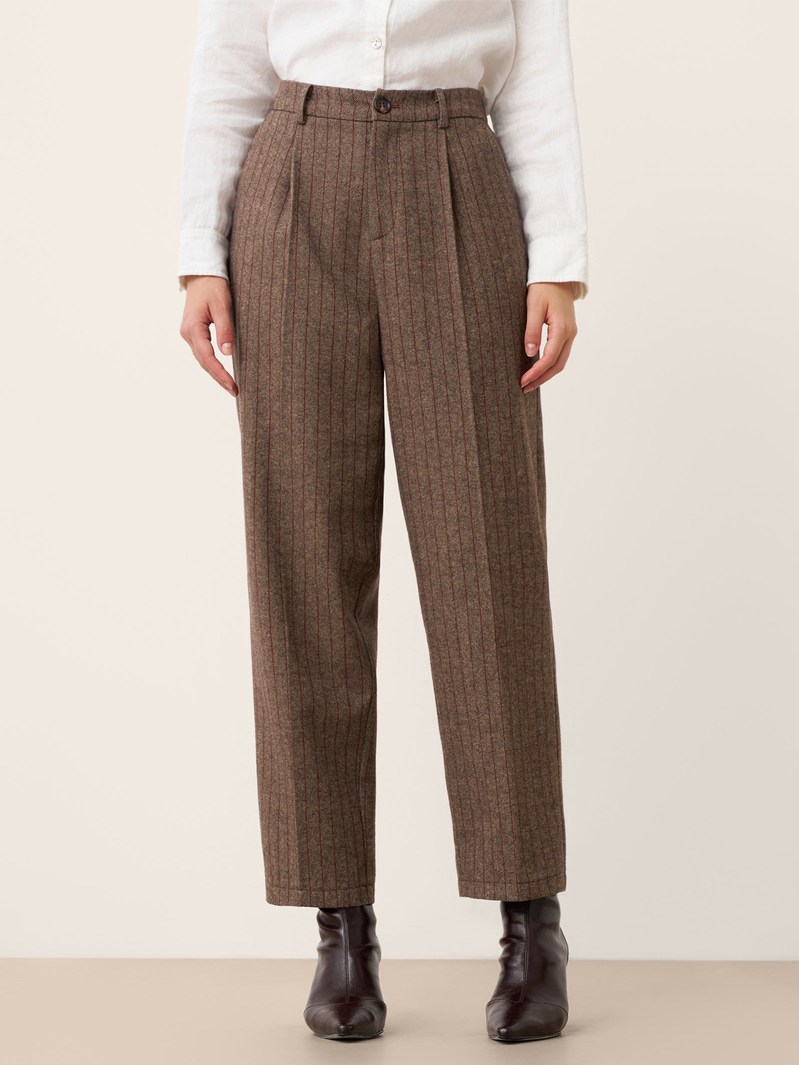 Wool Striped Tapered Tailored Trousers CASSIOPEIA