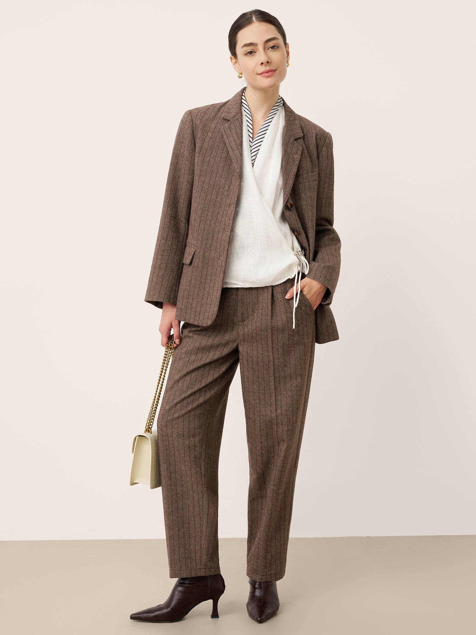 Wool Striped Tapered Tailored Trousers CASSIOPEIA