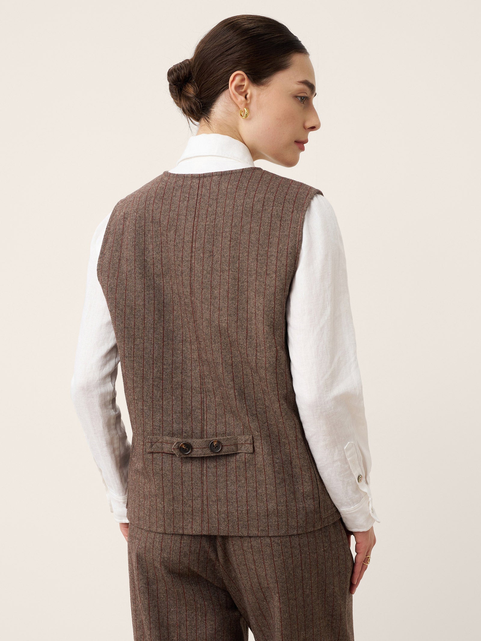 Wool Striped V-Neck Button-Detail Vest ELUNED DestGlow