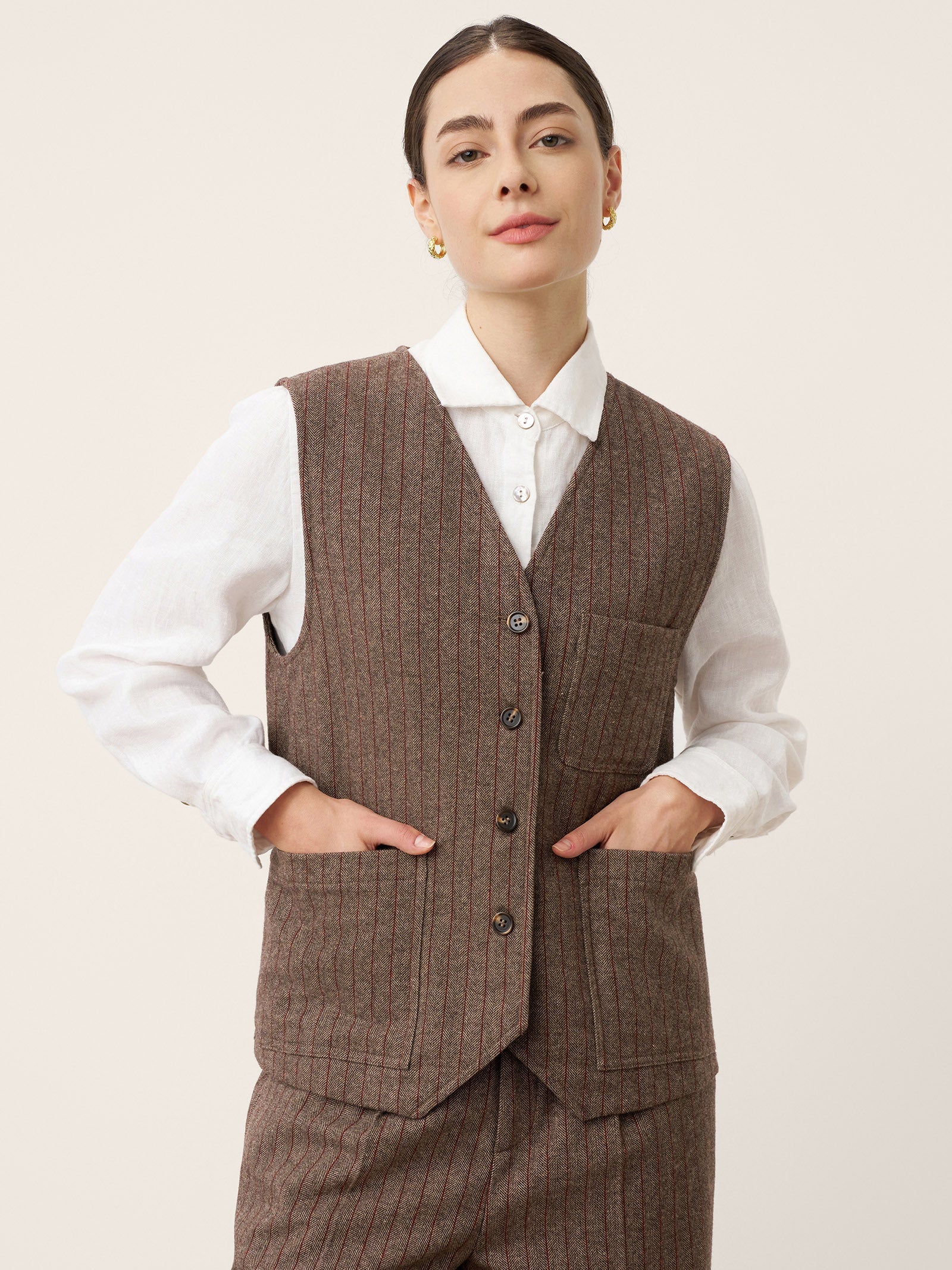 Wool Striped V-Neck Button-Detail Vest ELUNED DestGlow