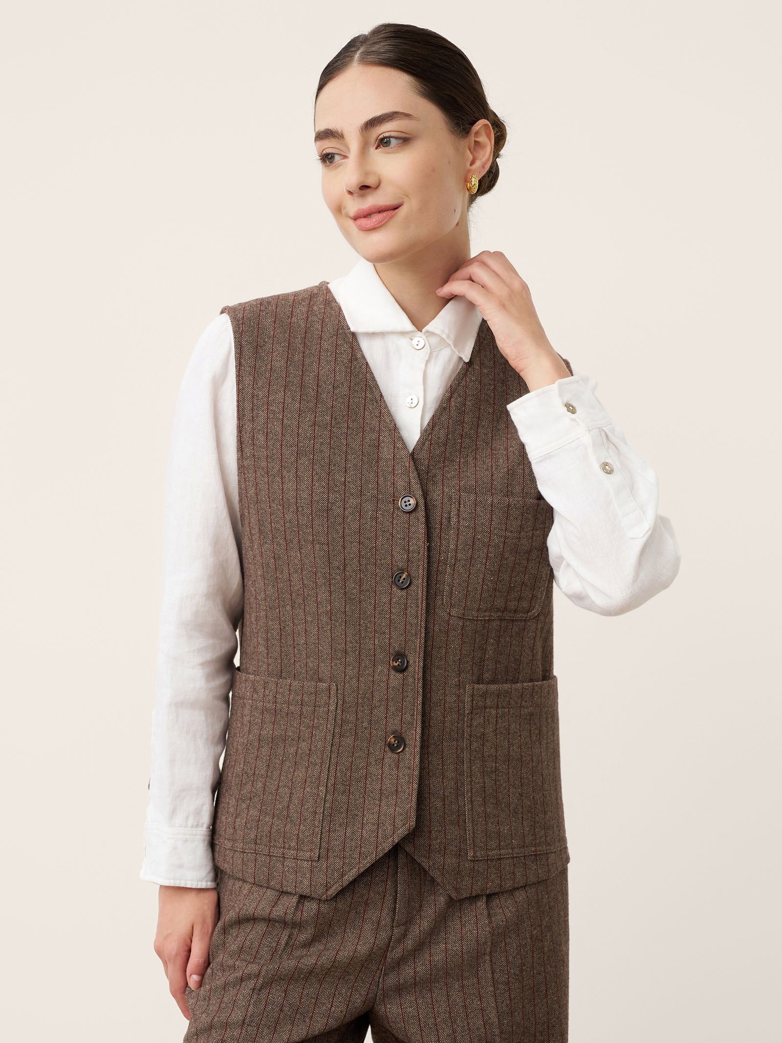 Wool Striped V-Neck Button-Detail Vest ELUNED DestGlow