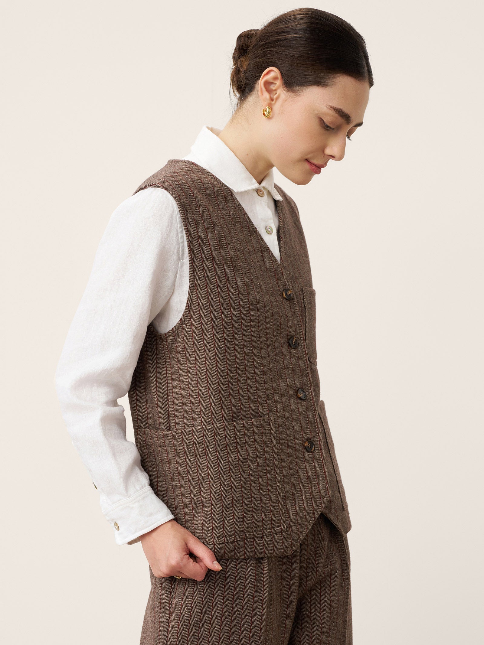 Wool Striped V-Neck Button-Detail Vest ELUNED DestGlow