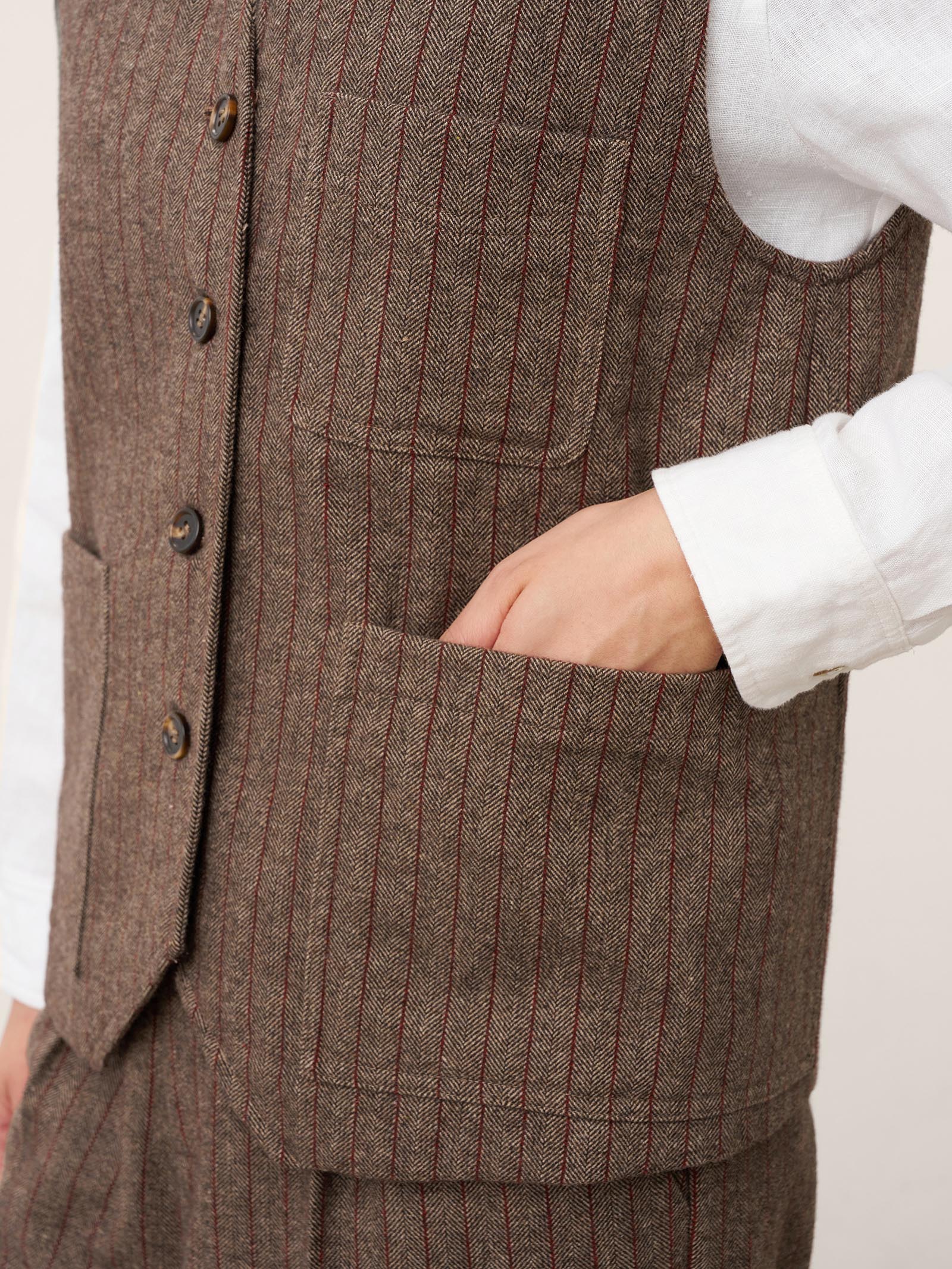 Wool Striped V-Neck Button-Detail Vest ELUNED DestGlow