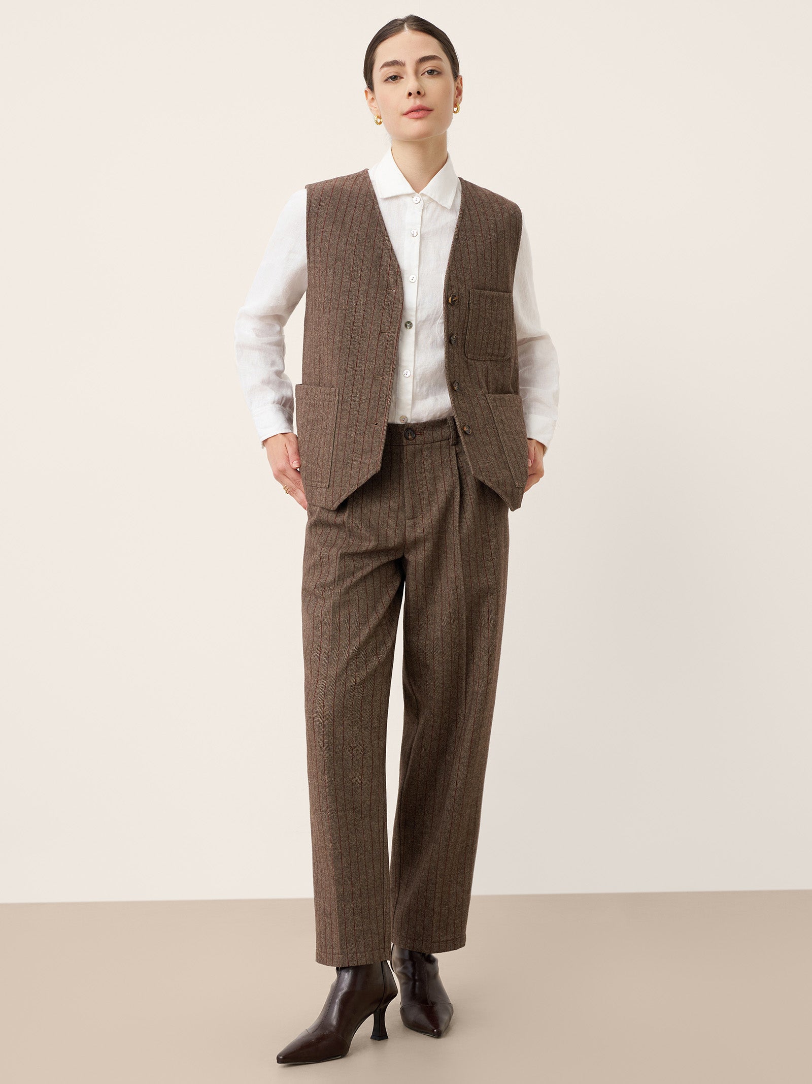 Wool Striped V-Neck Button-Detail Vest ELUNED DestGlow