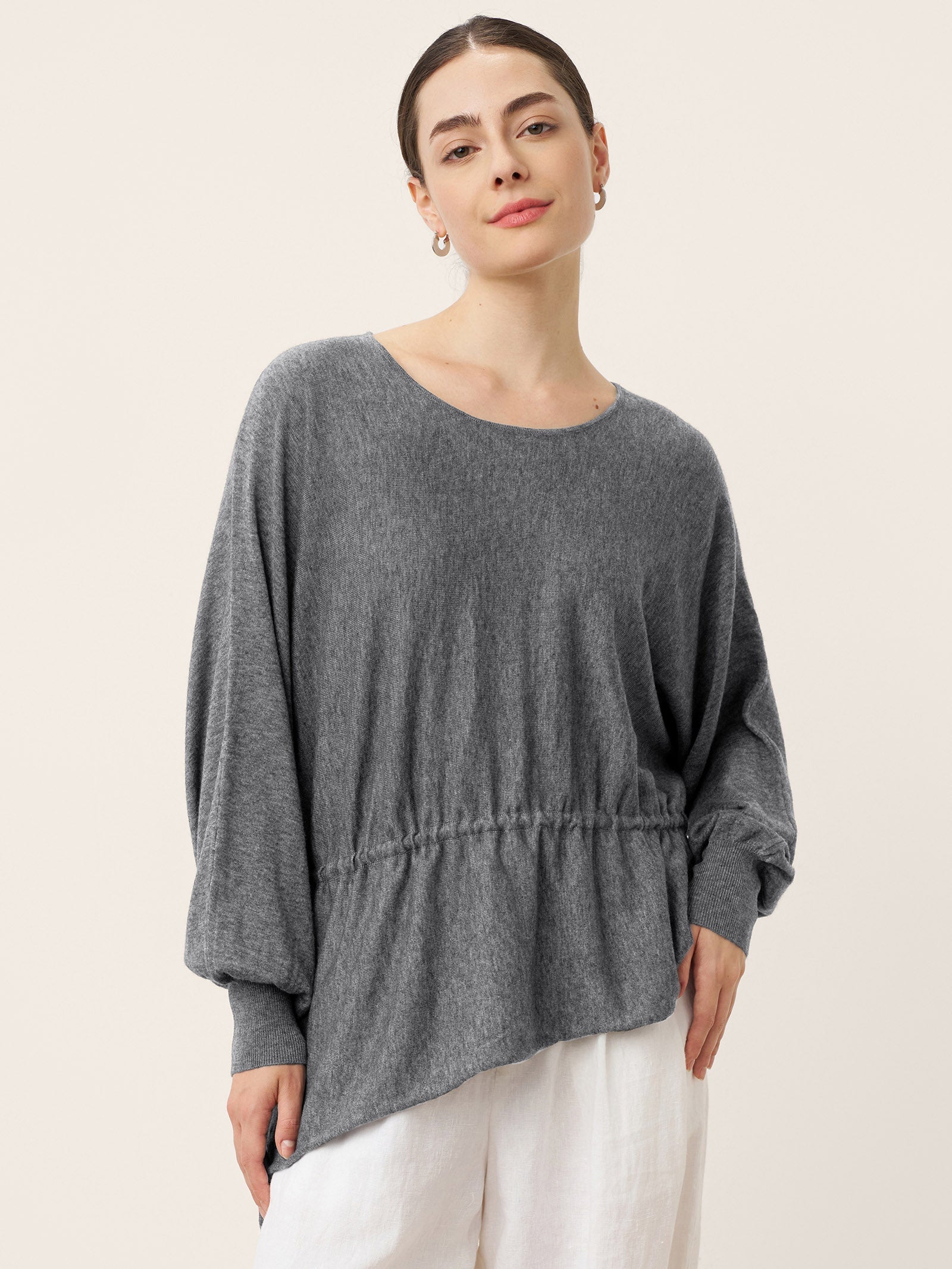 Merino Wool Asymmetric Drawstring Hem Loose Top WREN DestGlow