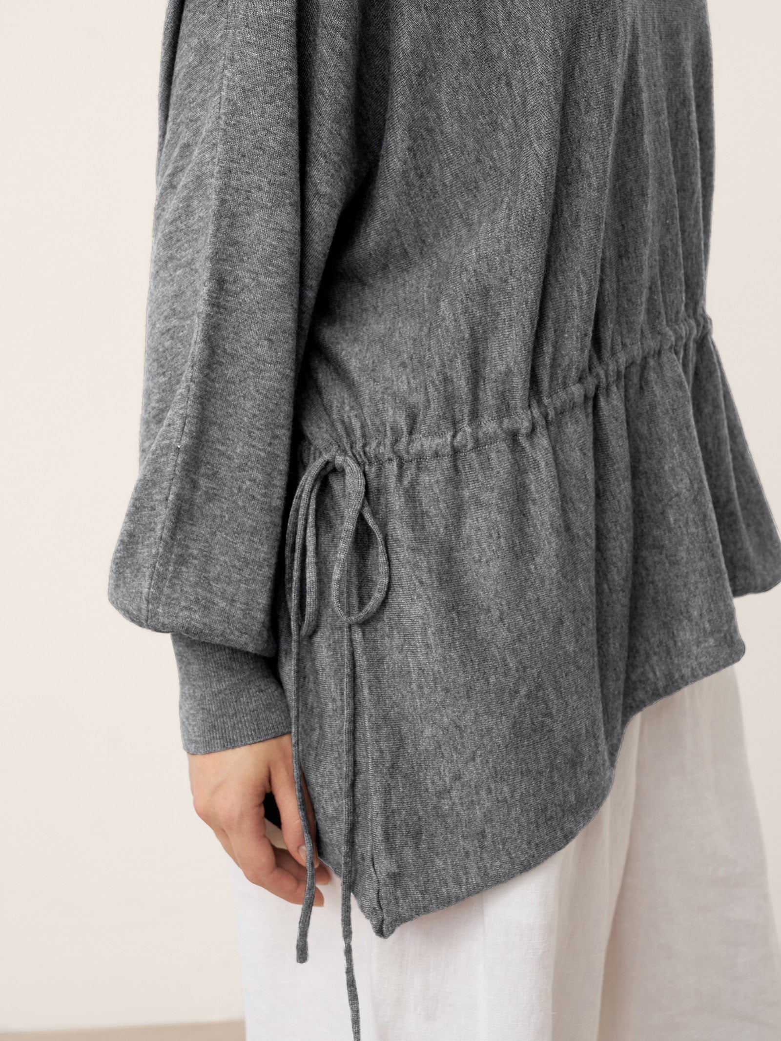Merino Wool Asymmetric Drawstring Hem Loose Top WREN DestGlow