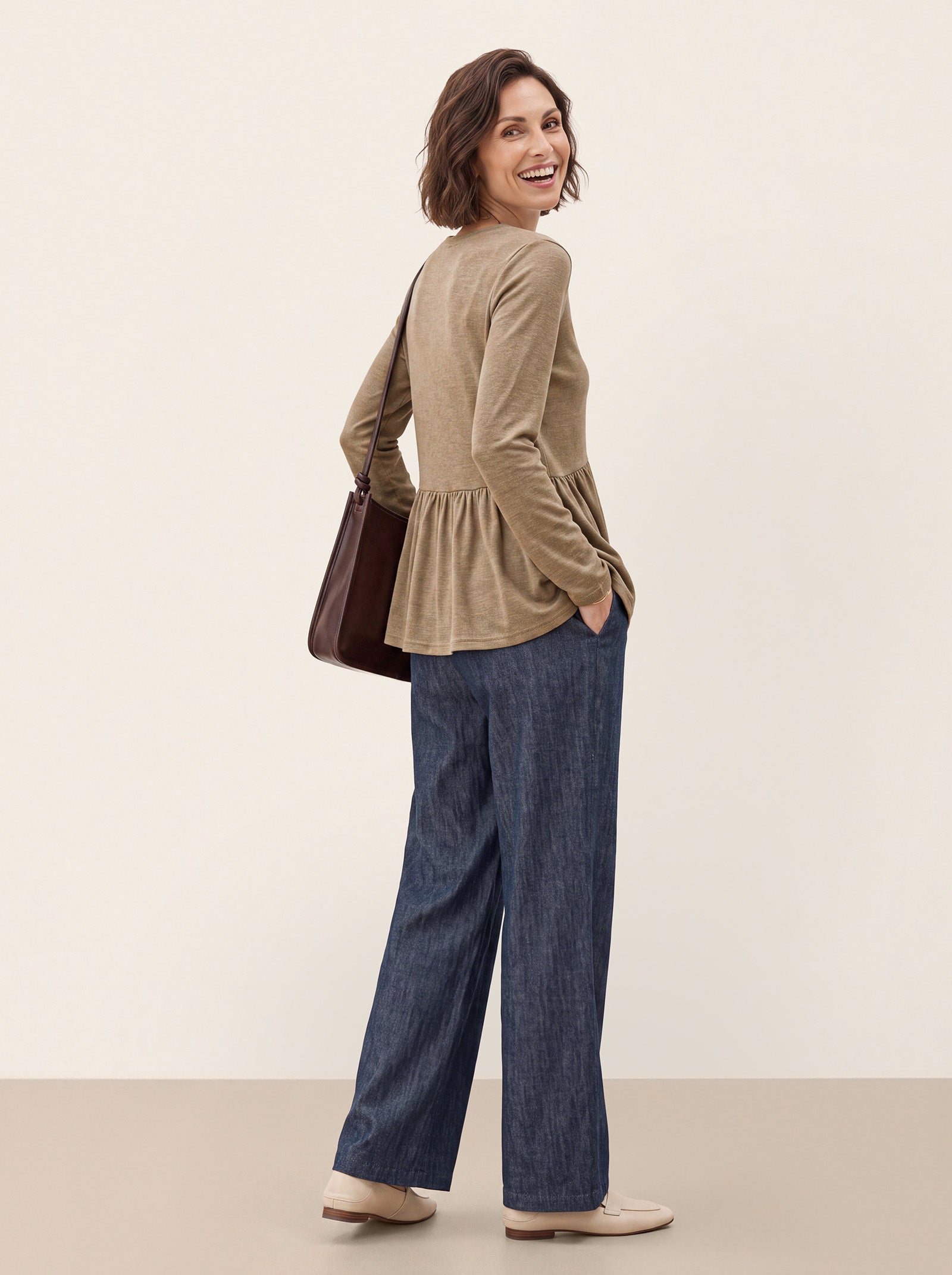 Wool Diagonal Seam Peplum Knit Top ROSINA DestGlow