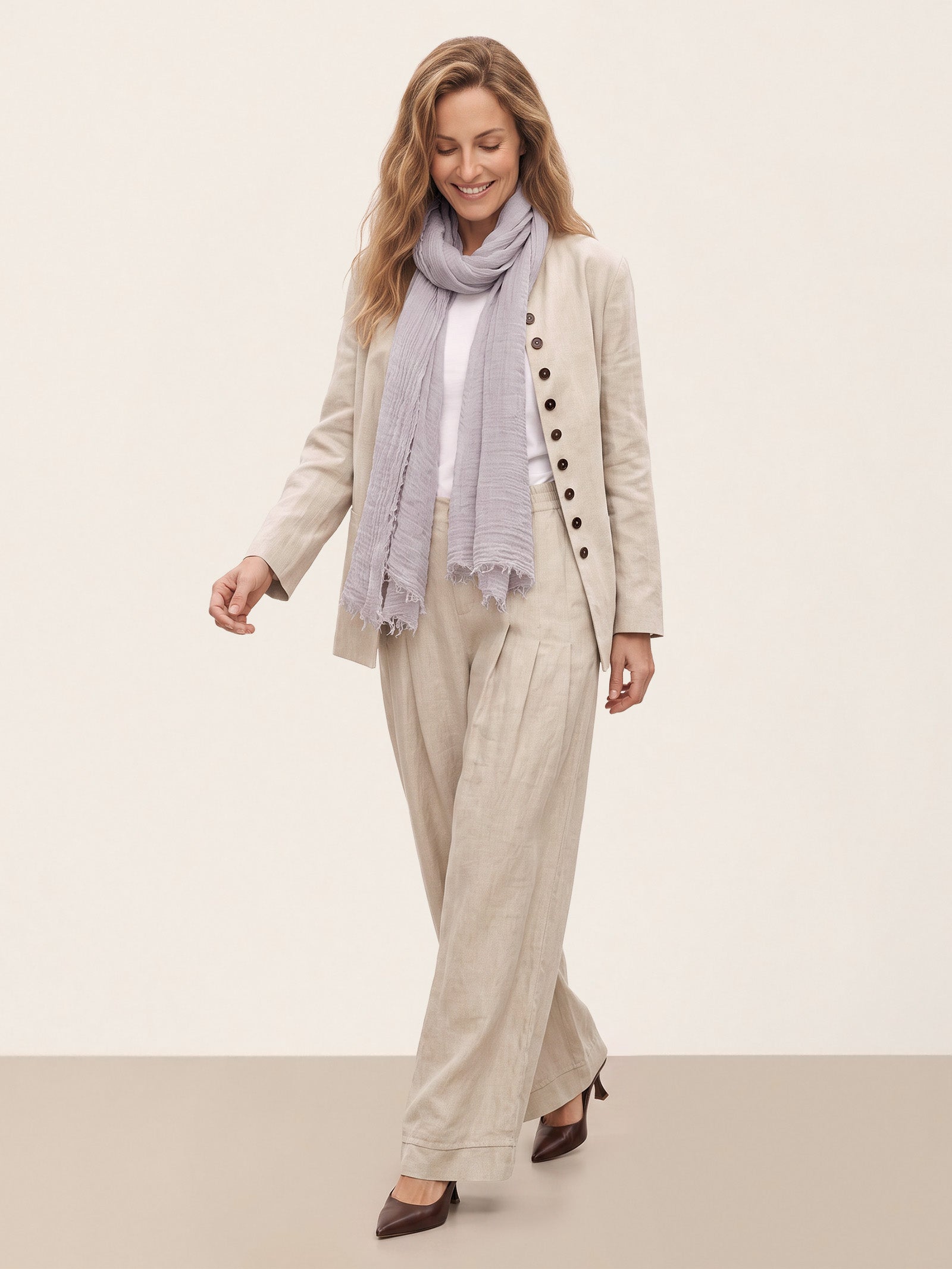 Wool Tencel Solid Ruched Lightweight Scarf