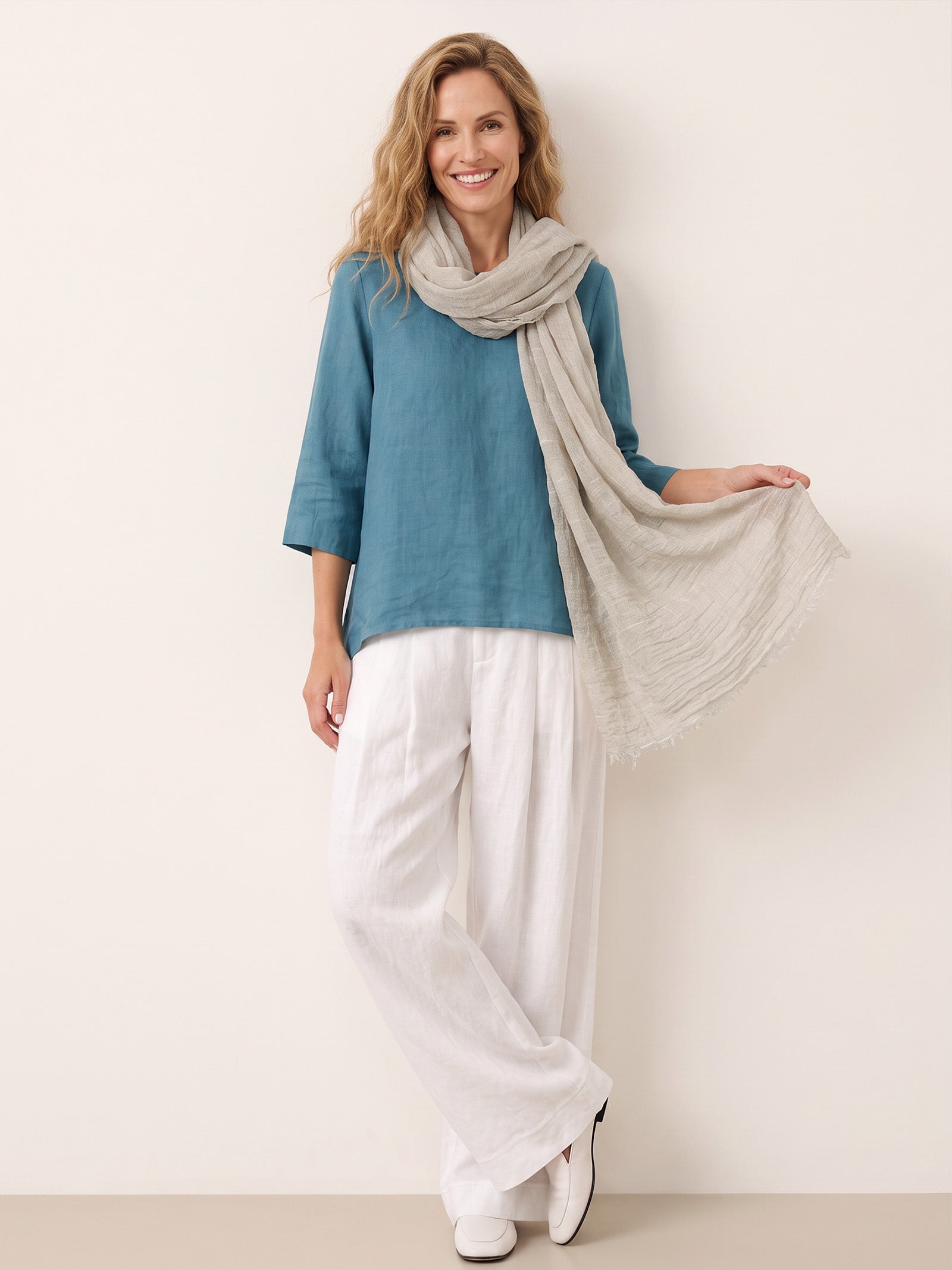 Wool Tencel Solid Ruched Lightweight Scarf
