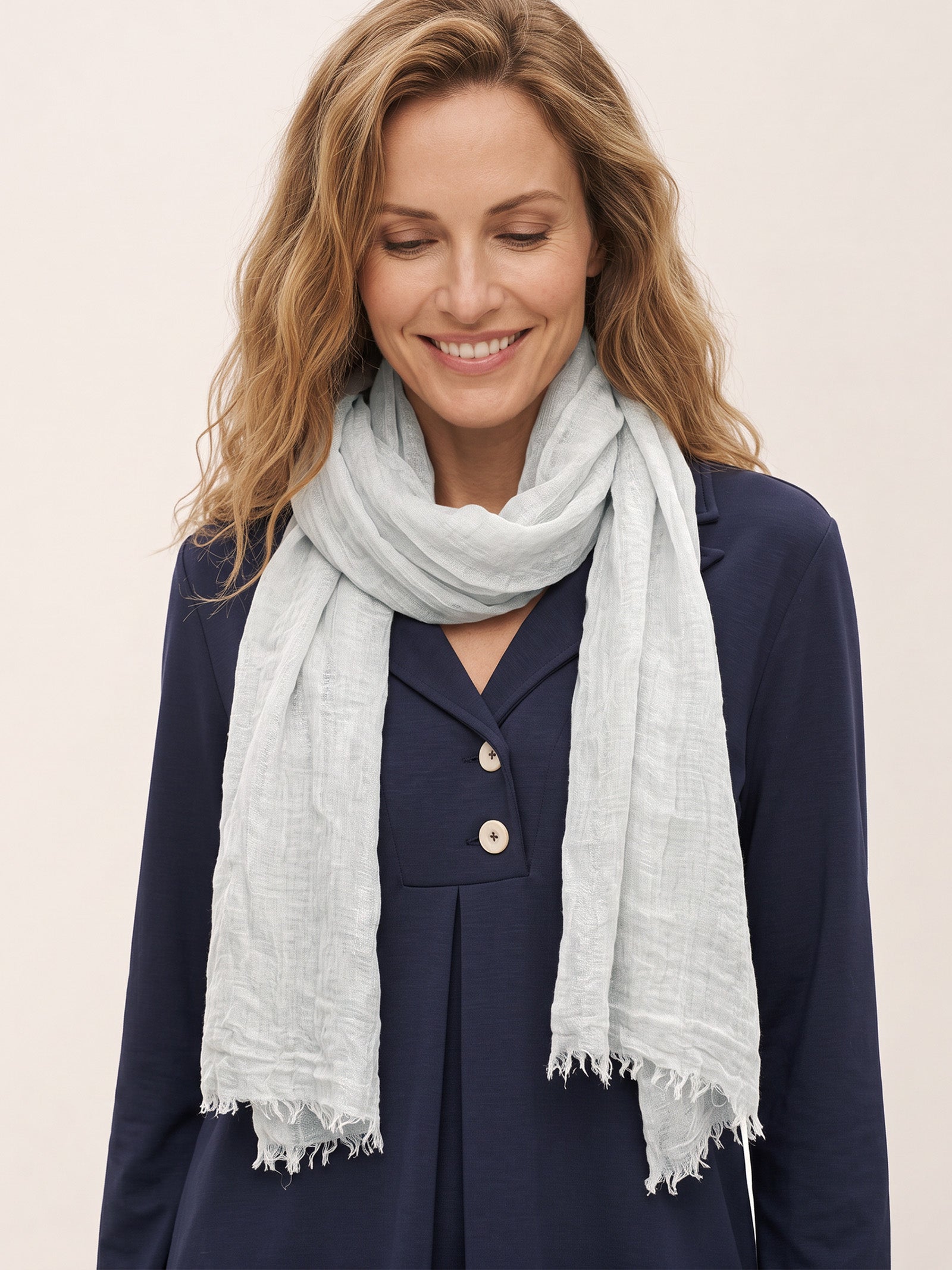 Wool Tencel Solid Ruched Lightweight Scarf
