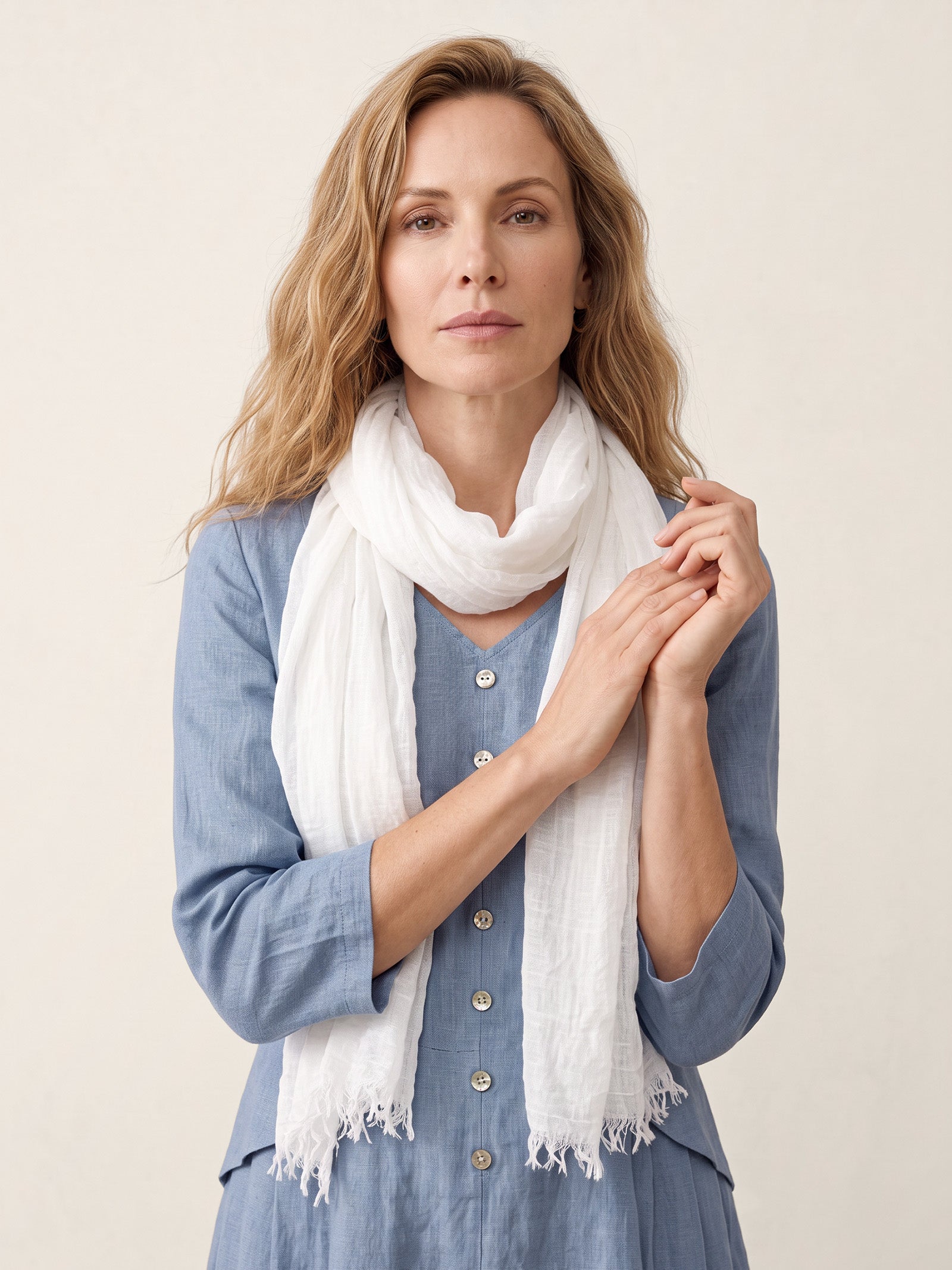 Wool Tencel Solid Ruched Lightweight Scarf