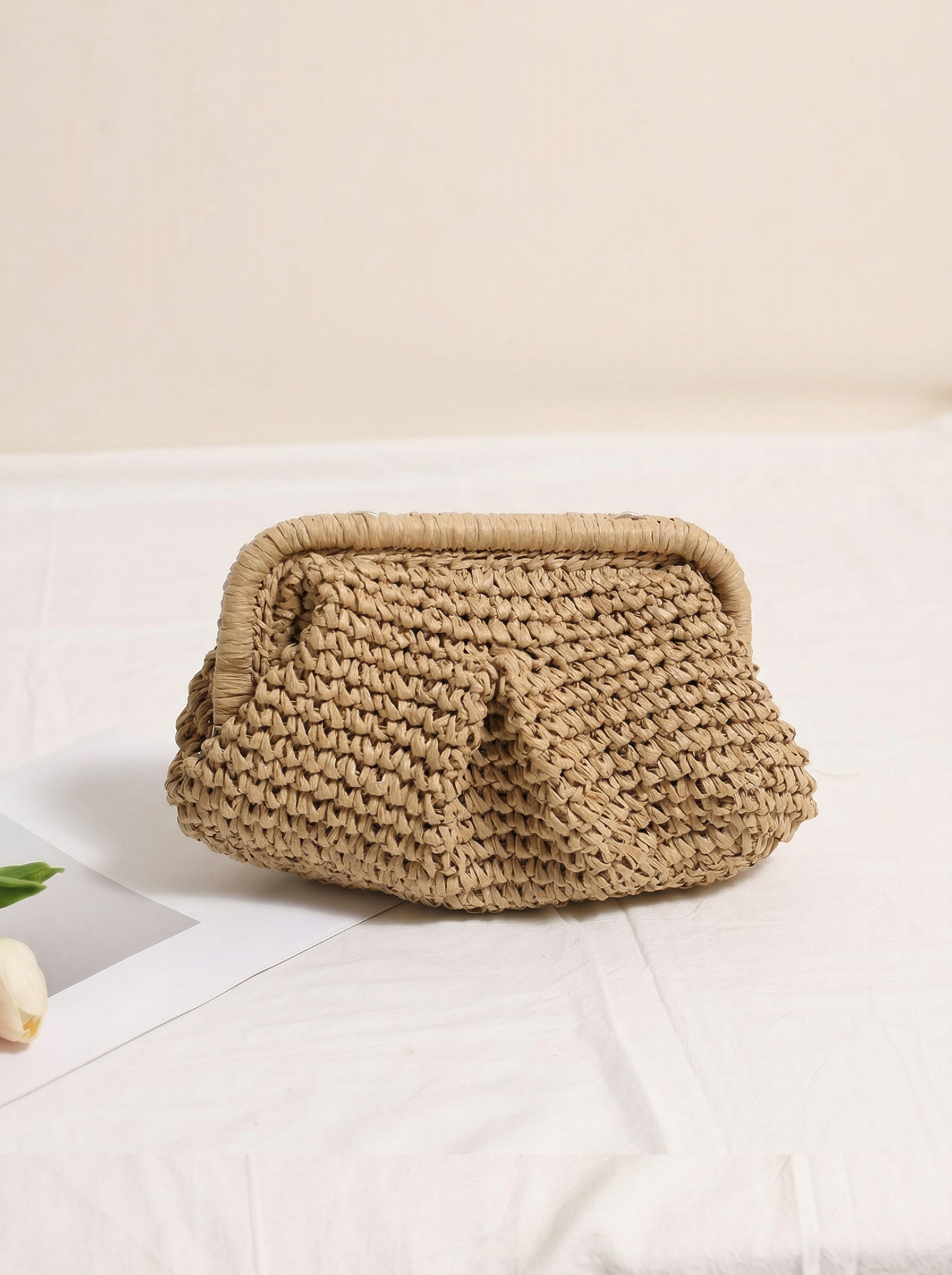Woven Straw Crossbody Bag with Chain Strap DestGlow