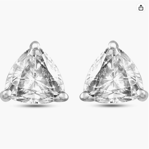 Moissanite Earrings - Trillion Cut 0.54 Ct 14K White Gold Studs