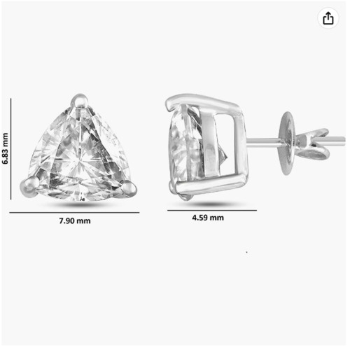 Moissanite Earrings - Trillion Cut 0.54 Ct 14K White Gold Studs