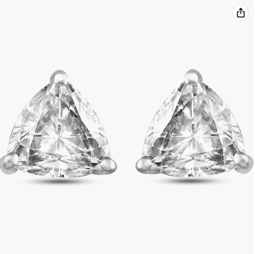 Moissanite Earrings - Brilliant Trillion Cut 0.54 Ct Sterling Silver Studs
