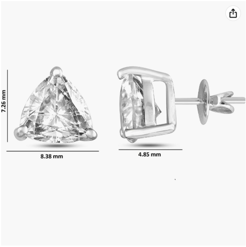 Moissanite Earrings - Brilliant Trillion Cut 0.54 Ct Sterling Silver Studs