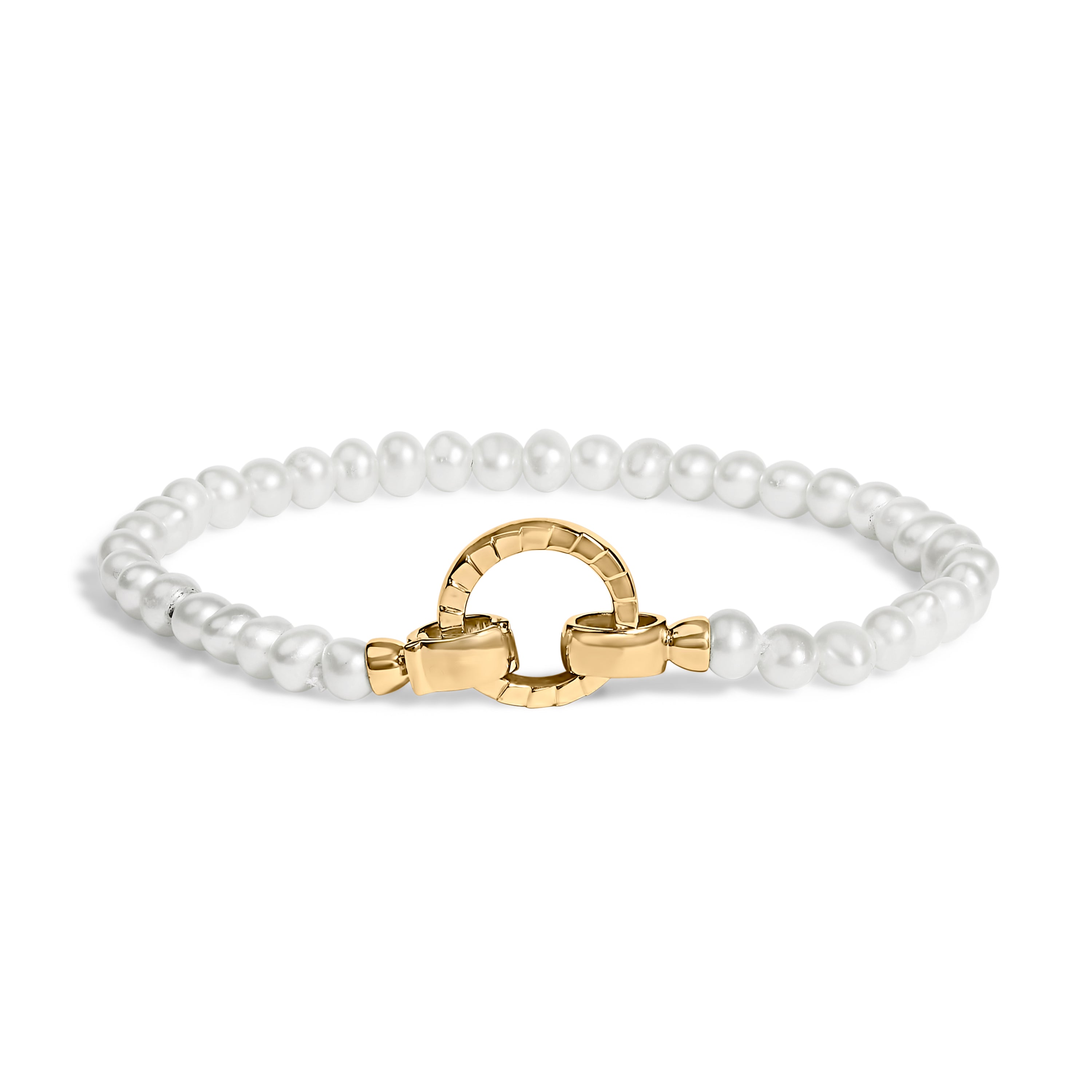 18K Yellow Gold Vermeil Pearl Infinity Lock Tennis Bracelet DestGlow