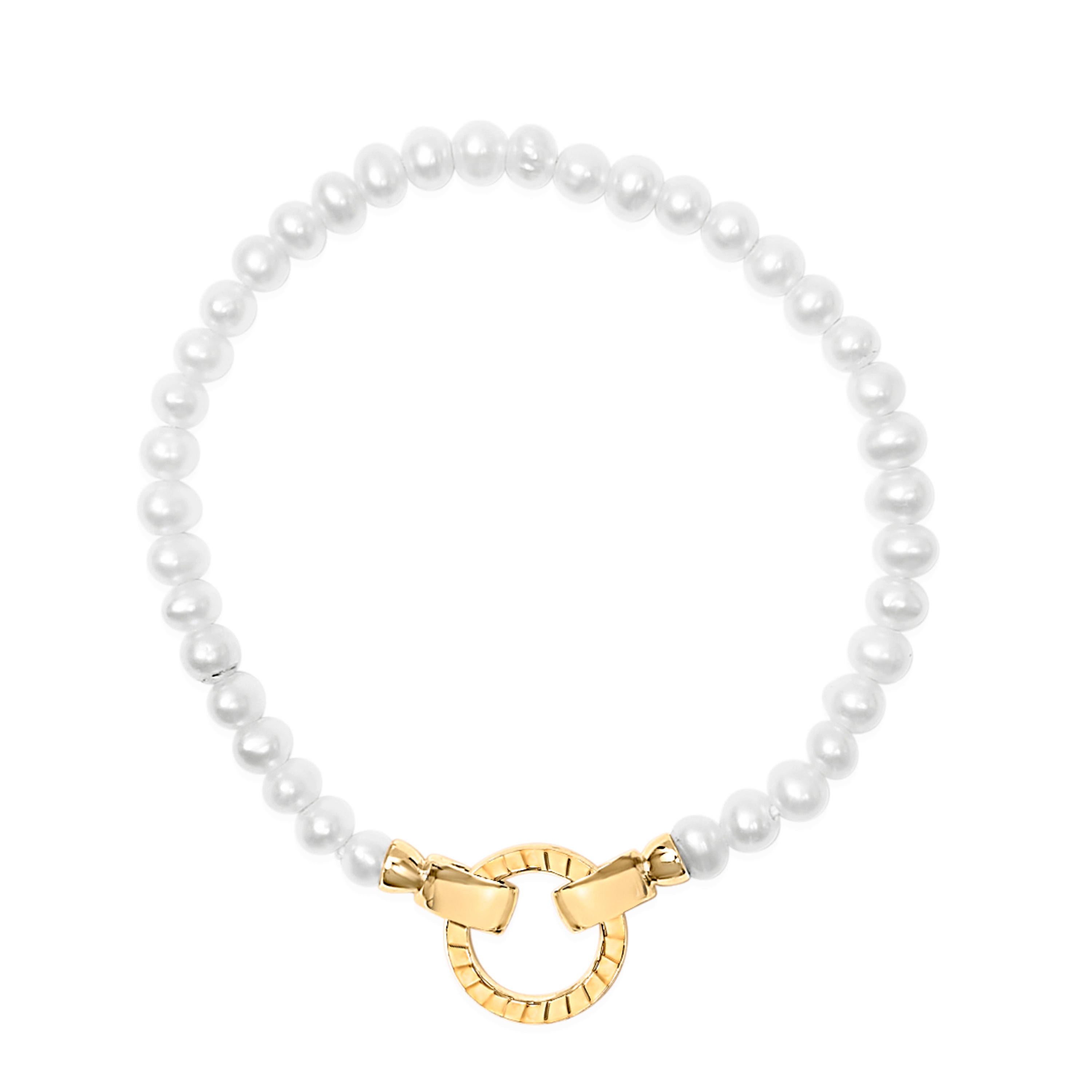 18K Yellow Gold Vermeil Pearl Infinity Lock Tennis Bracelet DestGlow