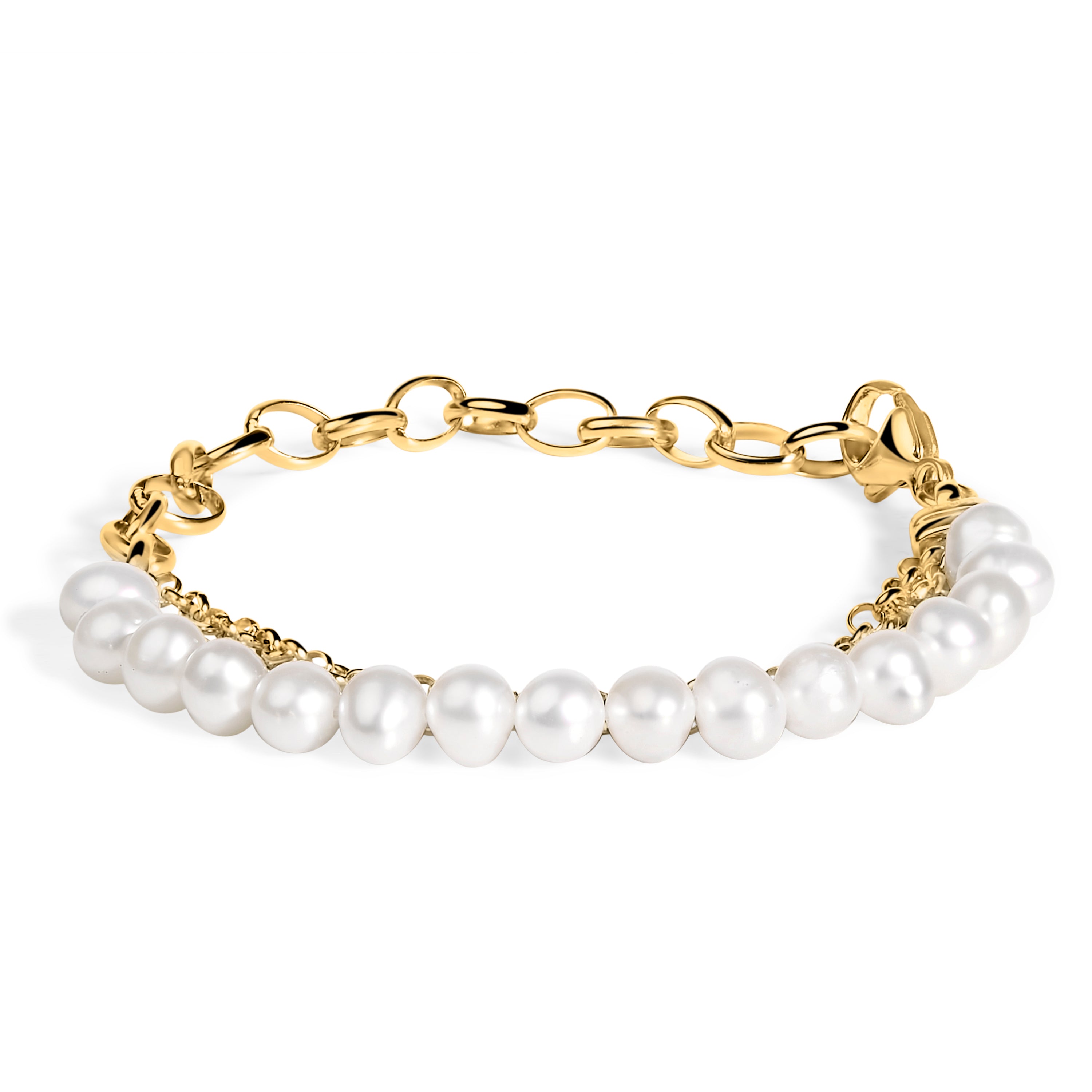 18K Yellow Gold Vermeil Cultured Pearl Station Link Bracelet DestGlow