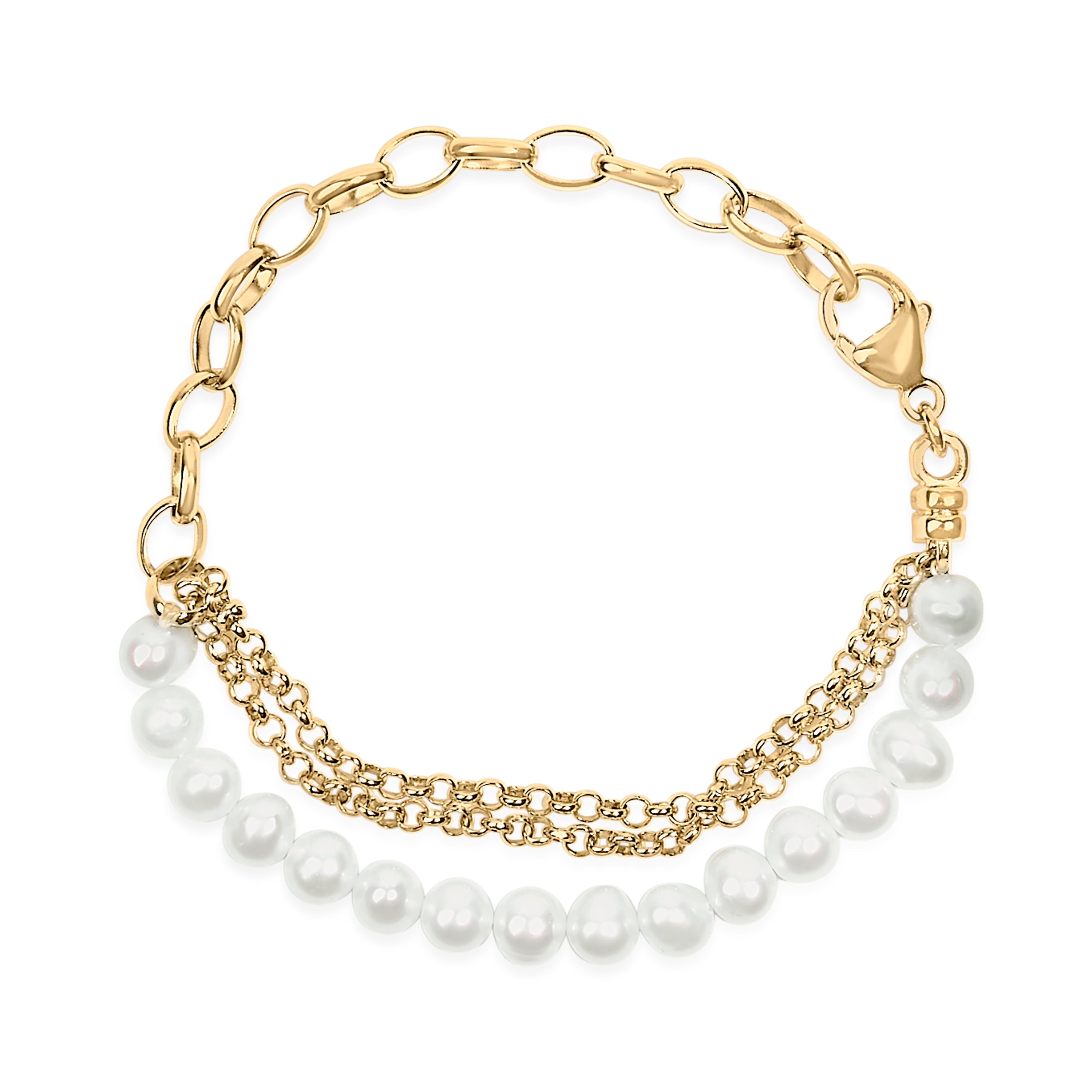 18K Yellow Gold Vermeil Cultured Pearl Station Link Bracelet DestGlow