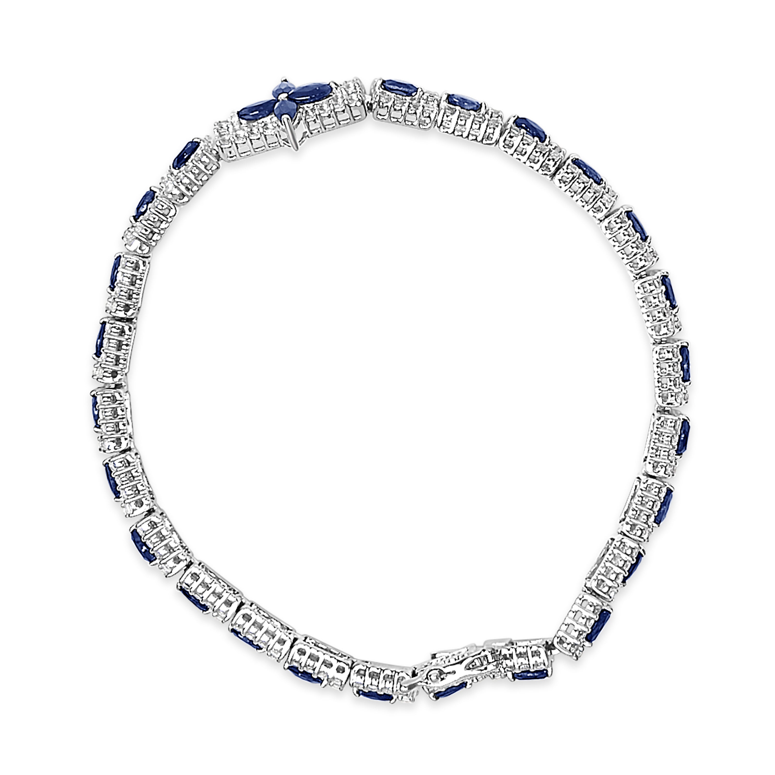 Sterling Silver Dark Blue Sapphire and Topaz Marquise Floral Art Deco Link Bracelet by Bids.com