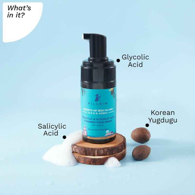 Pilgrim Korean 1.5% Salicylic (Bha) & 2% Glycolic Acid (Aha) Foaming Face Wash For Oily & Acne-Prone Skin - Korean Skin Care