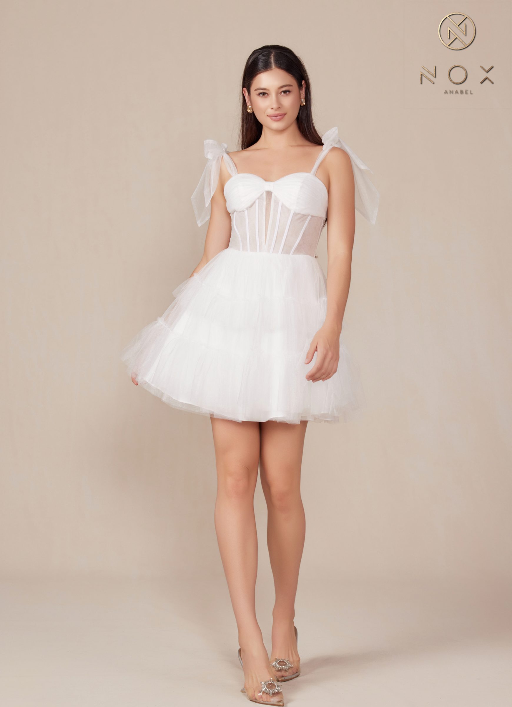 Nox Anabel Y858W Dress Short A-Line Ruffled Tiered Tulle Skirt by DiscountDressShop