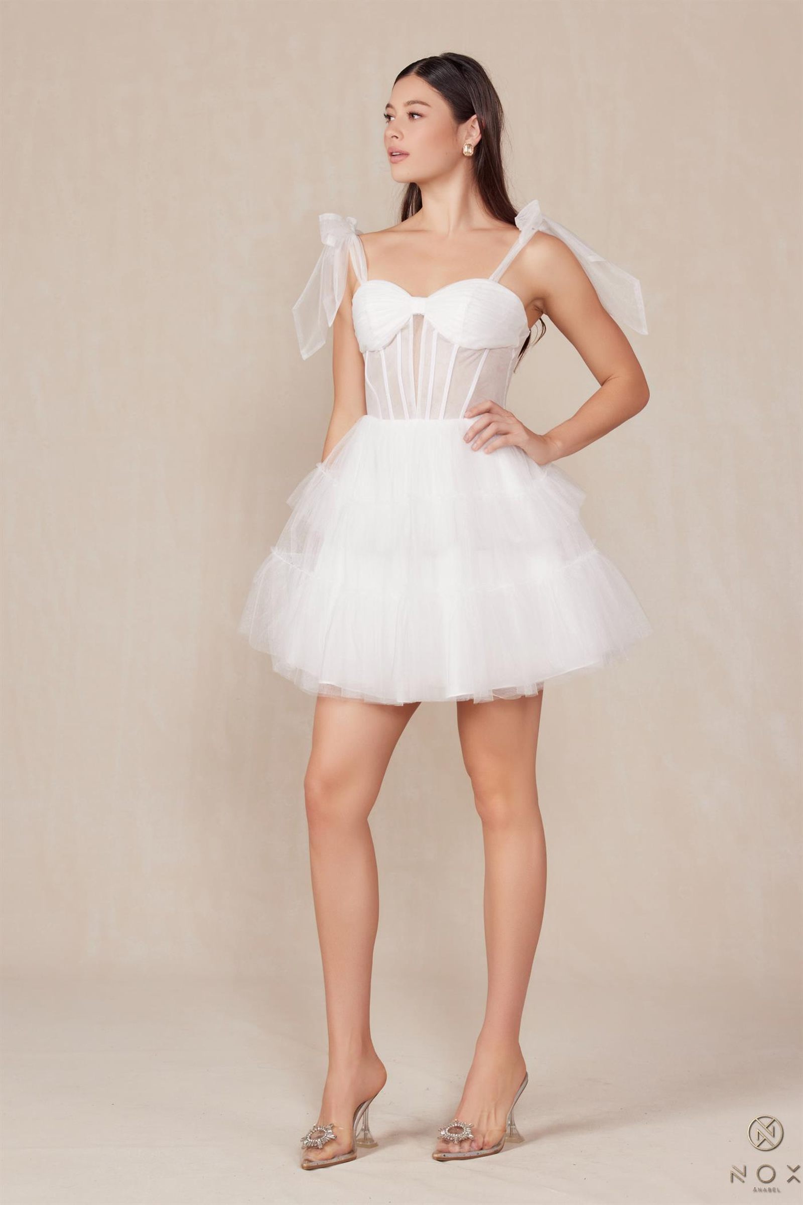 Nox Anabel Y858W Dress Short A-Line Ruffled Tiered Tulle Skirt by DiscountDressShop