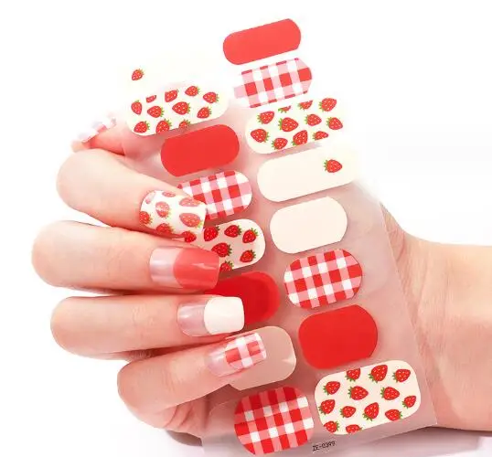 Strawberry Gingham Gel Nails by Candied Nails