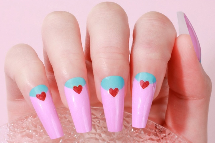 Pink Hearts Gel Nails by Candied Nails