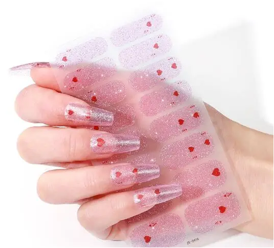 Glitter Hearts Gel Nails by Candied Nails