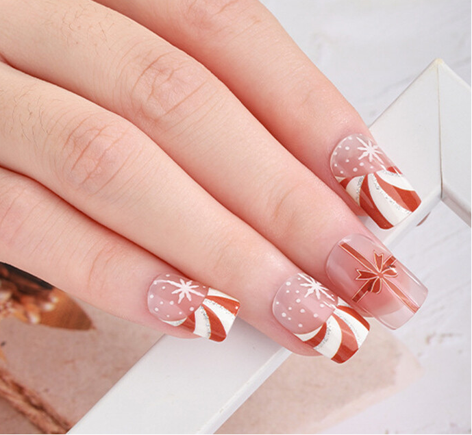 Candy Cane Swirl Gel Nails by Candied Nails
