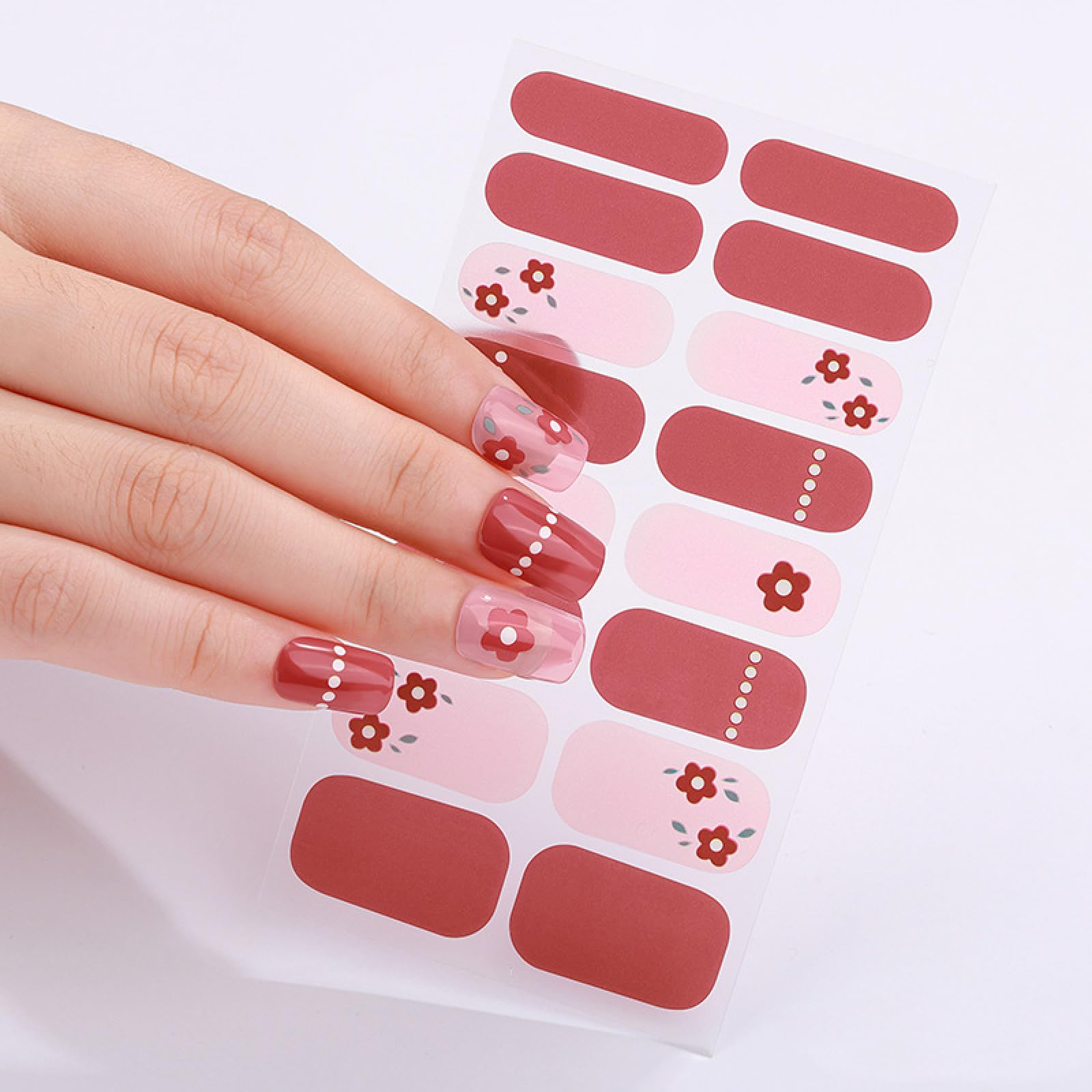 Red Daisy Gel Nails by Candied Nails