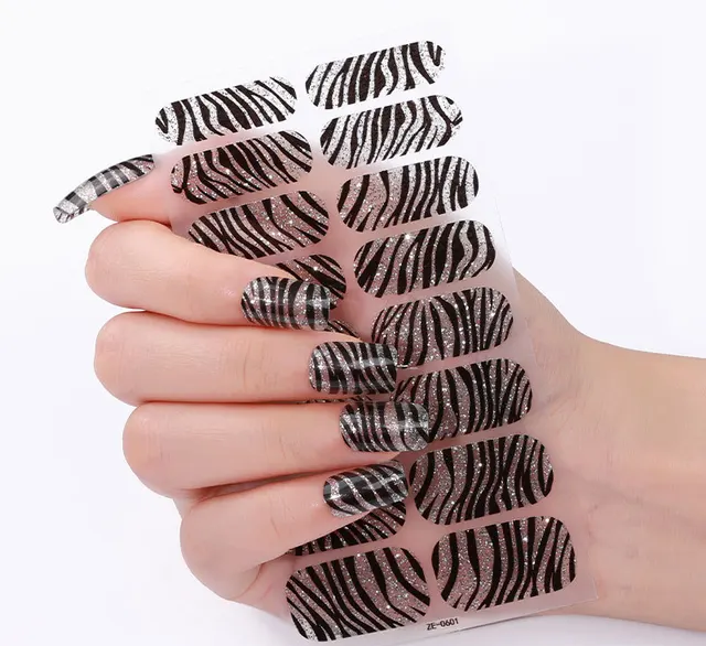 Black Zebra Gel Nails by Candied Nails