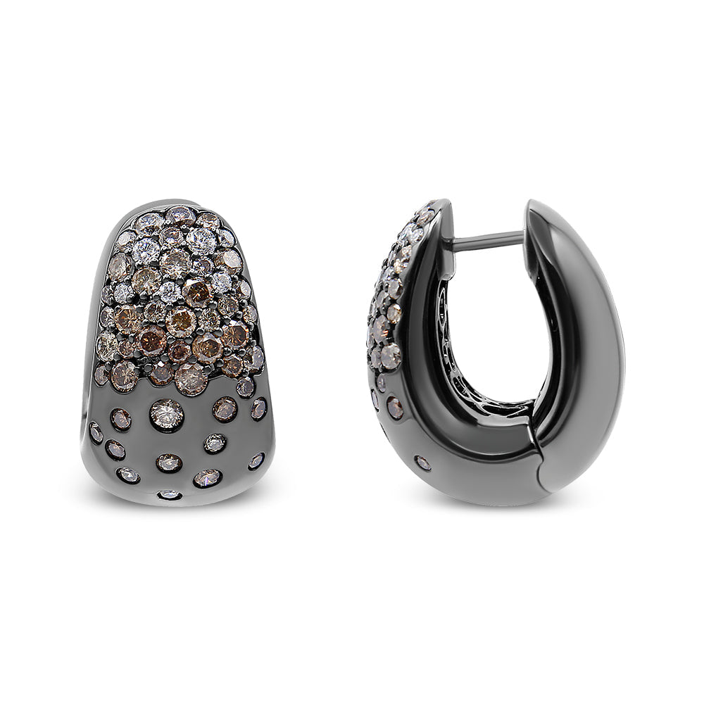 Black Rhodium over 18K White Gold 2 1/4 Cttw Prong and Bezel Set White and Brown Diamond Huggy Hoop Earring (F-G/Brown Color, VS1-VS2 Clarity) by Bids.com